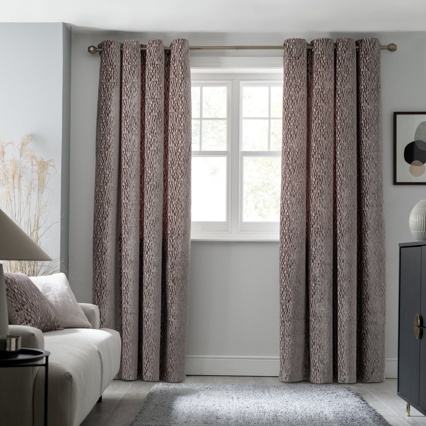 Habitat Velvet Jacquard Curtain - Natural