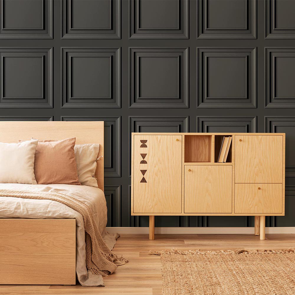 Fresco Wood Panel Charcoal Wallpaper