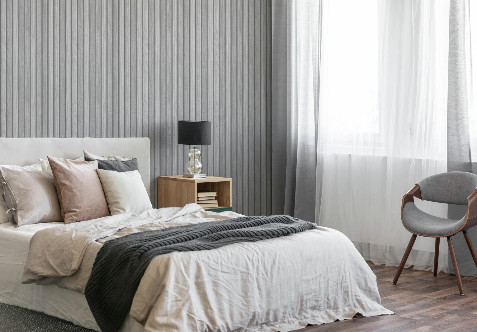 Fresco Wooden Slats Grey Wallpaper