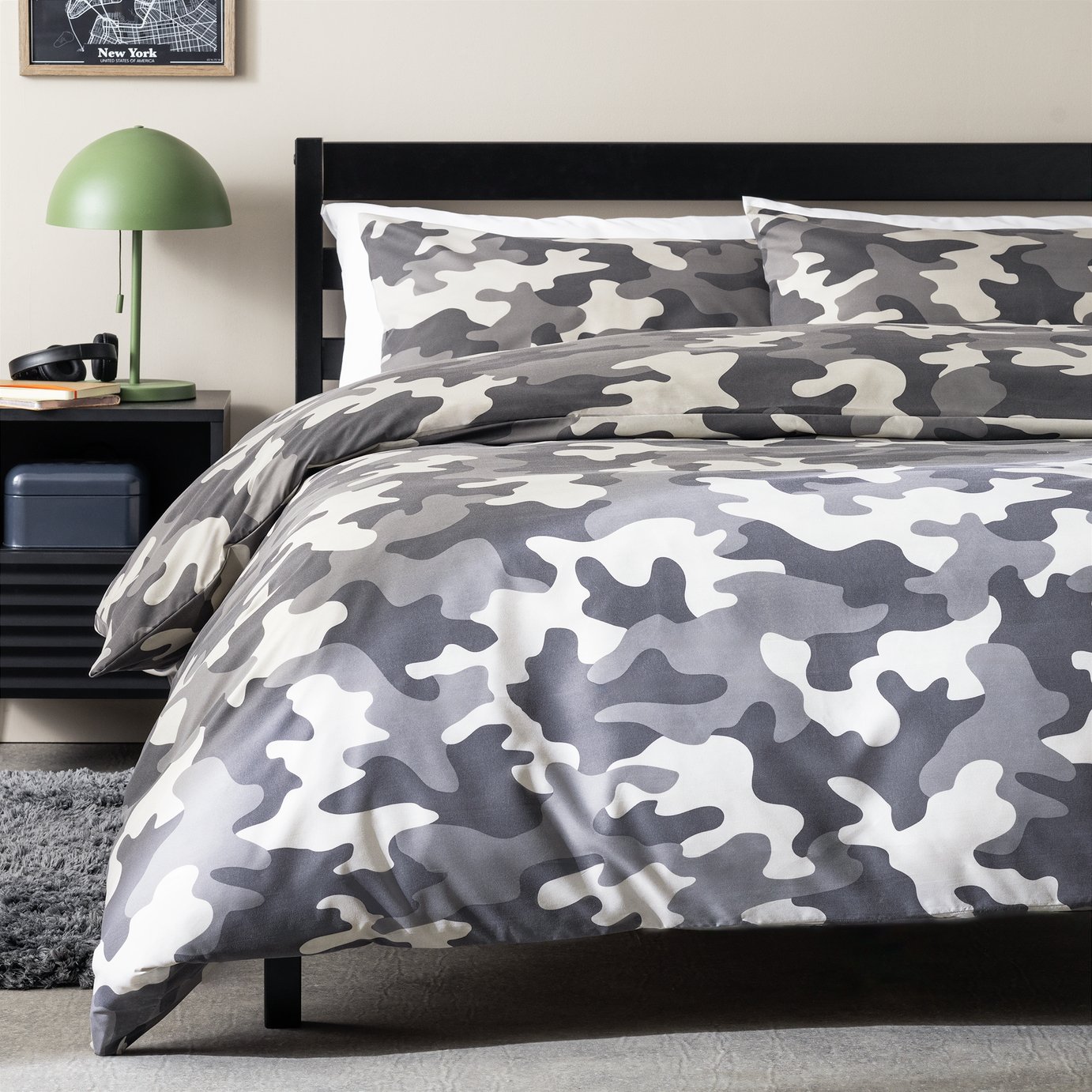 Argos Home Camo Grey Kids Bedding Set - Double