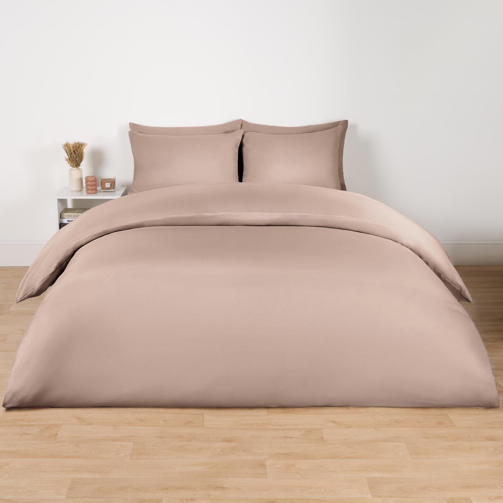 OHS Plain Dyed Microfibre Duvet Cover Set Bedding Natural - Double