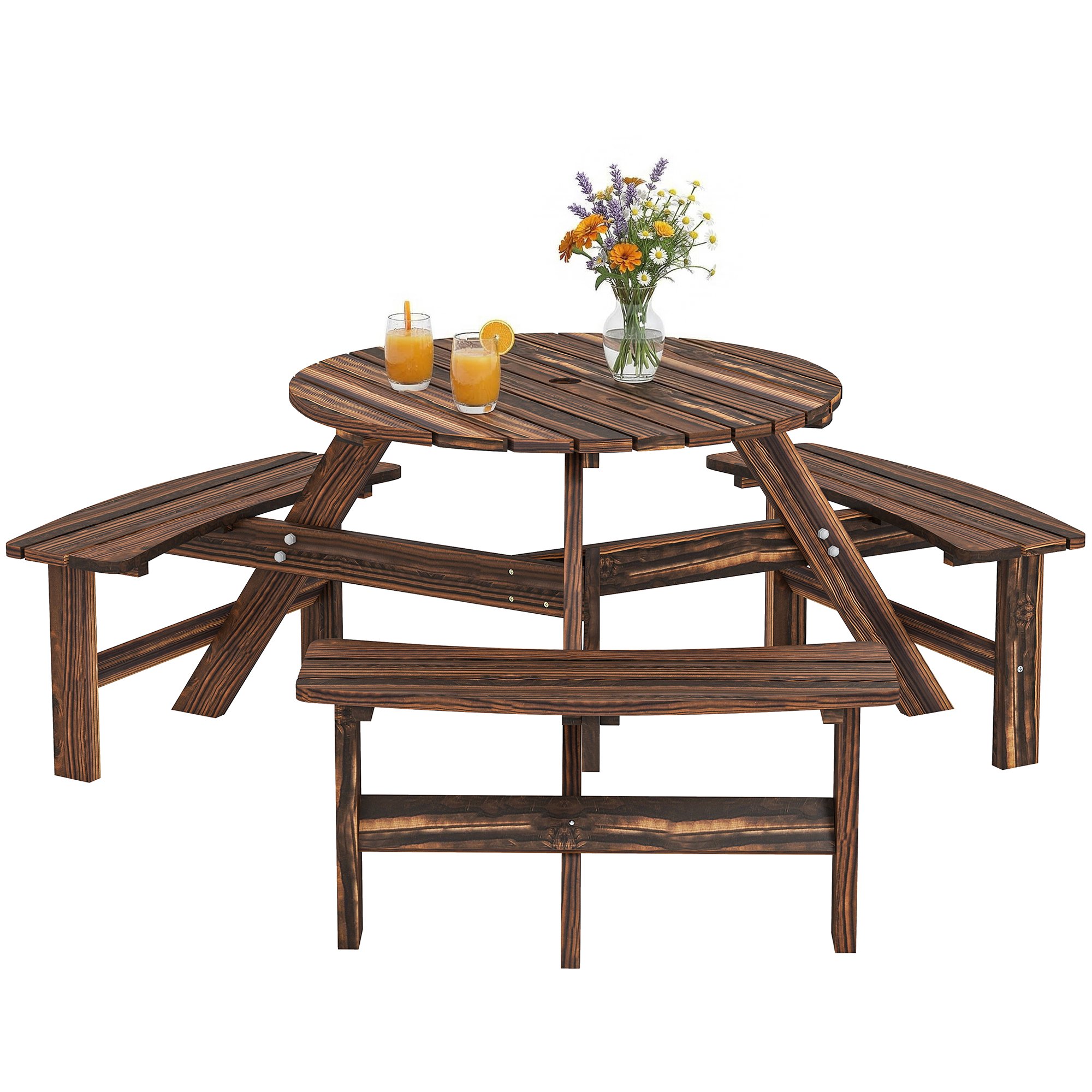 Outsunny Wooden Garden Dining Set - Carbonised