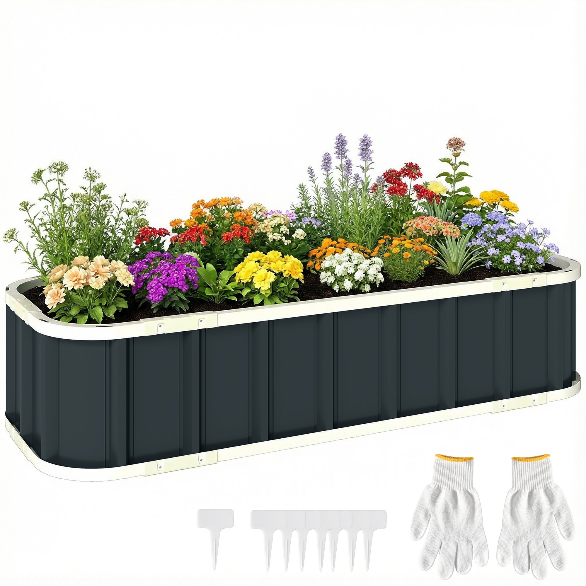 Outsunny Steel Raised Garden Bed with Gloves - Dark Grey
