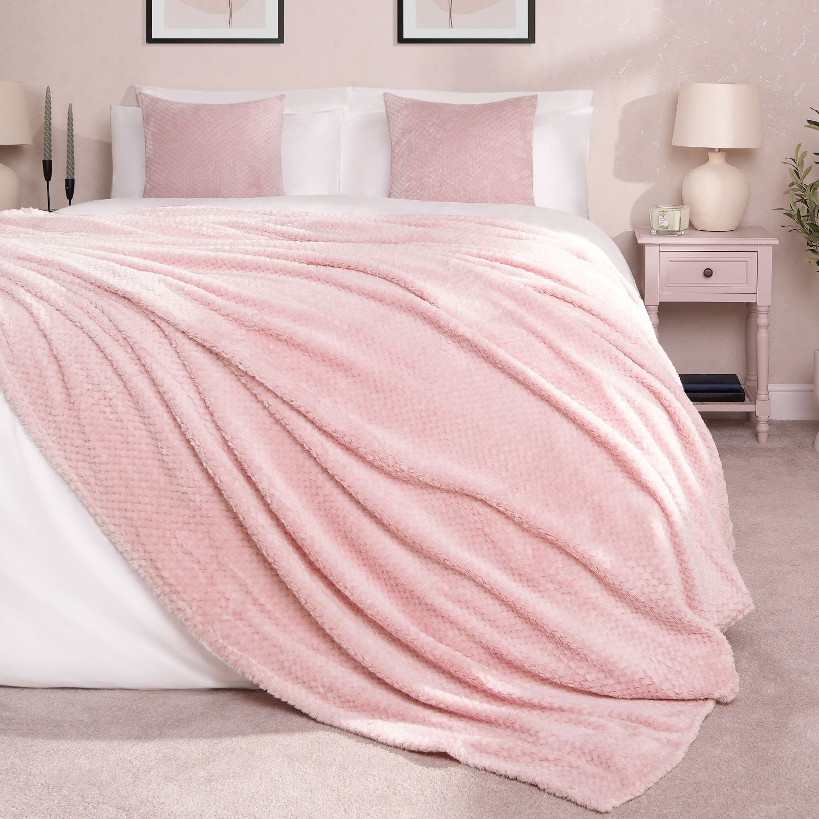 OHS Waffle Fleece Blanket Throw 125 x 150cm - Blush
