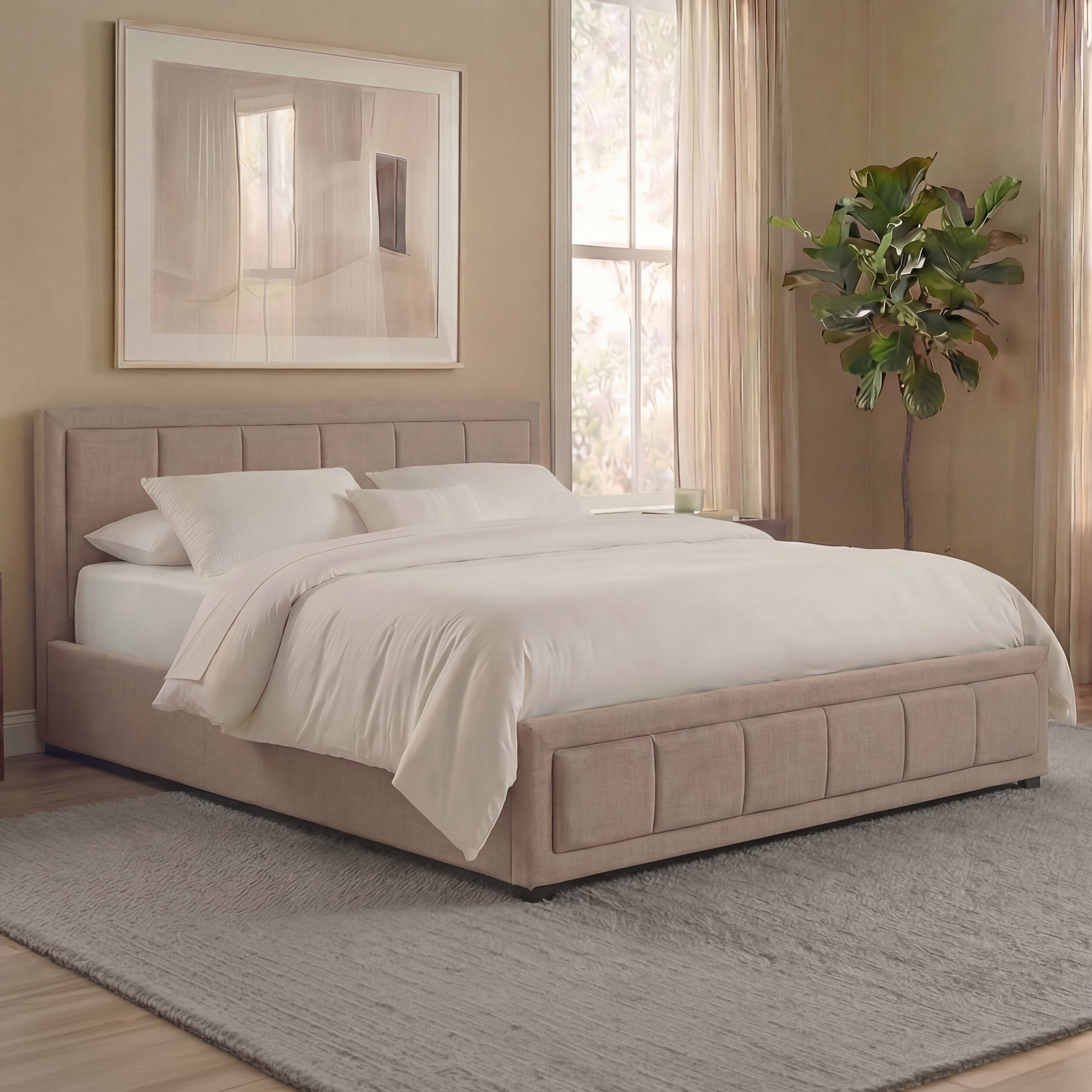 Vida Designs Vanita King Ottoman Fabric Bed - Beige