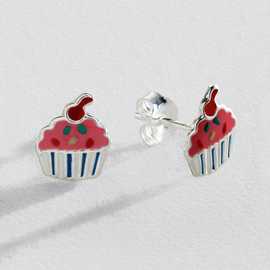 Revere Sterling Silver Cupcake Enamel Stud Earrings
