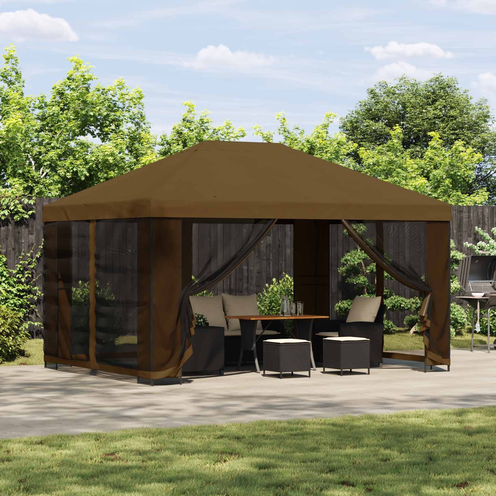 Walplus 4 x 3 m Polyester Steel Garden Gazebo with Sidewalls - Taupe