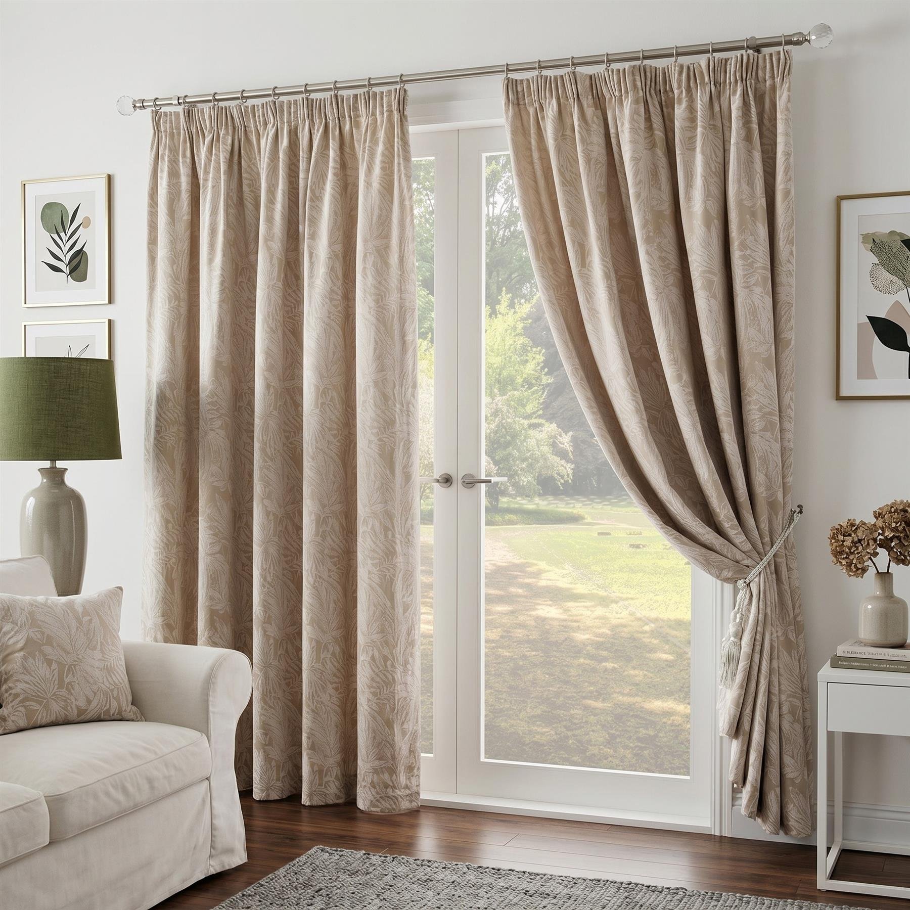 Luxury Living Chenille Lined Pencil Pleat Curtains 117cm x 229cm - Cream