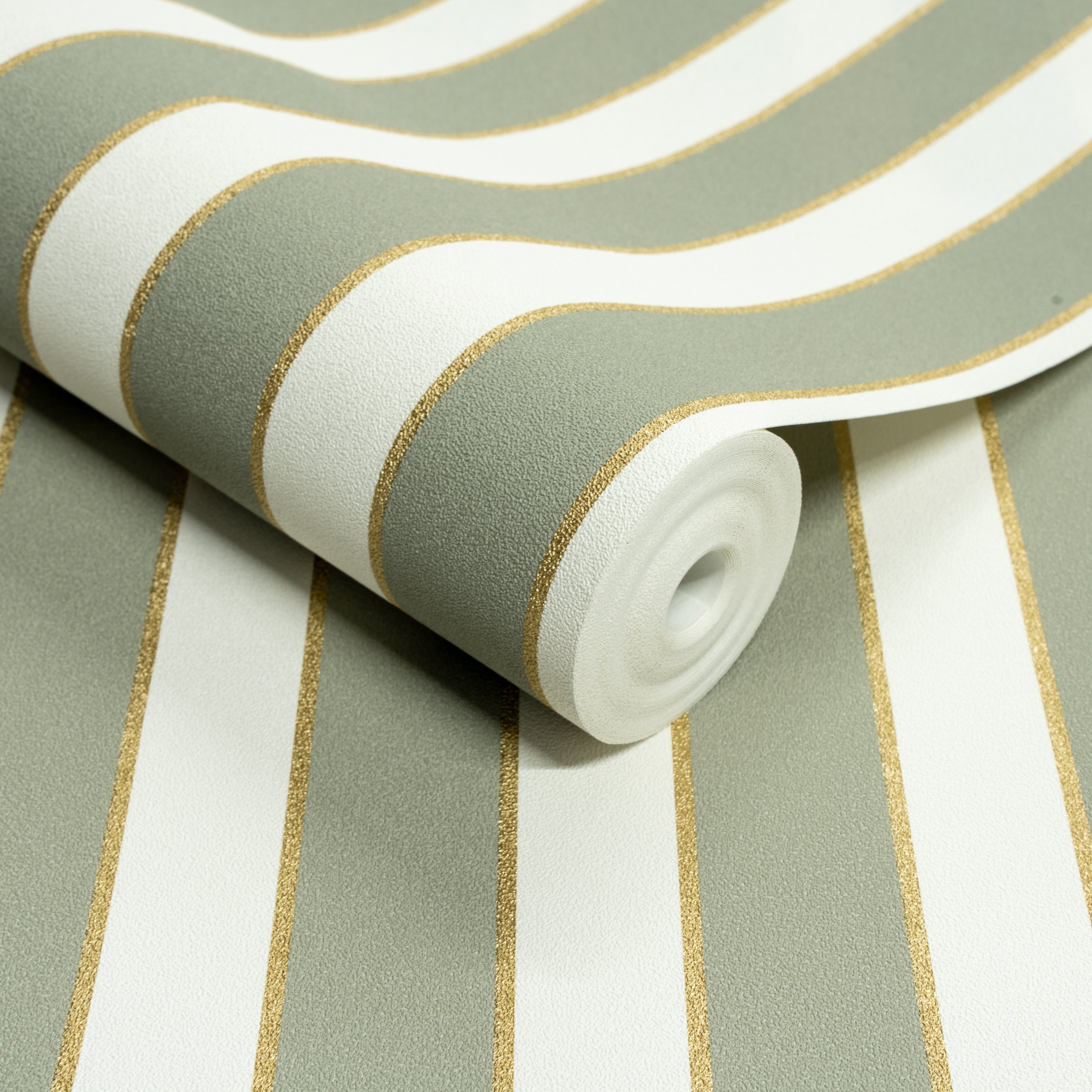 Grandeco Doulia Stripe Textured Wallpaper - Green Gold