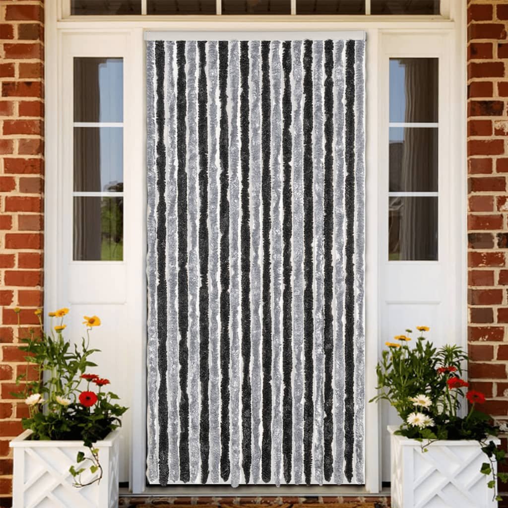 Walplus Chenille Fly Door Curtain - Grey and Black - 90 x 220 cm