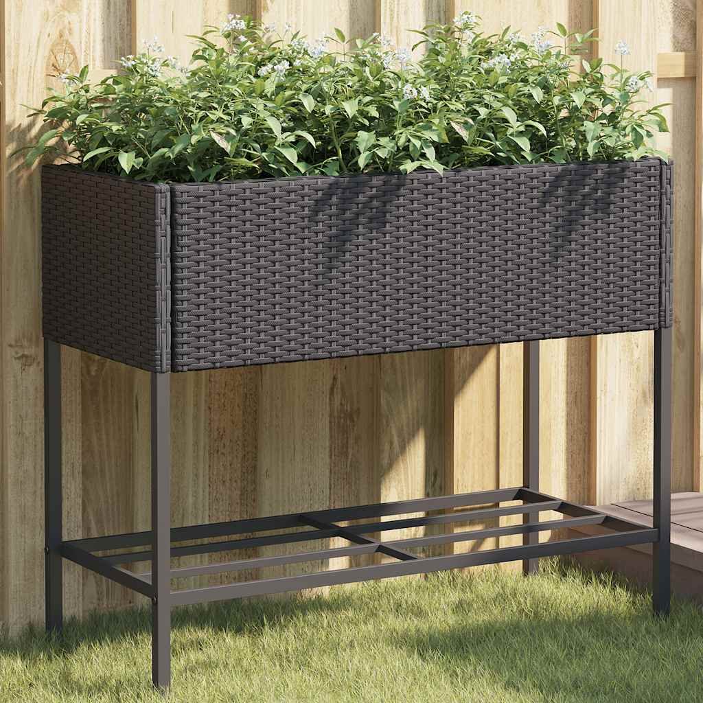 Walplus Pack of 2 Poly Rattan Garden Planter - Black - 90 x 40 x 75 cm