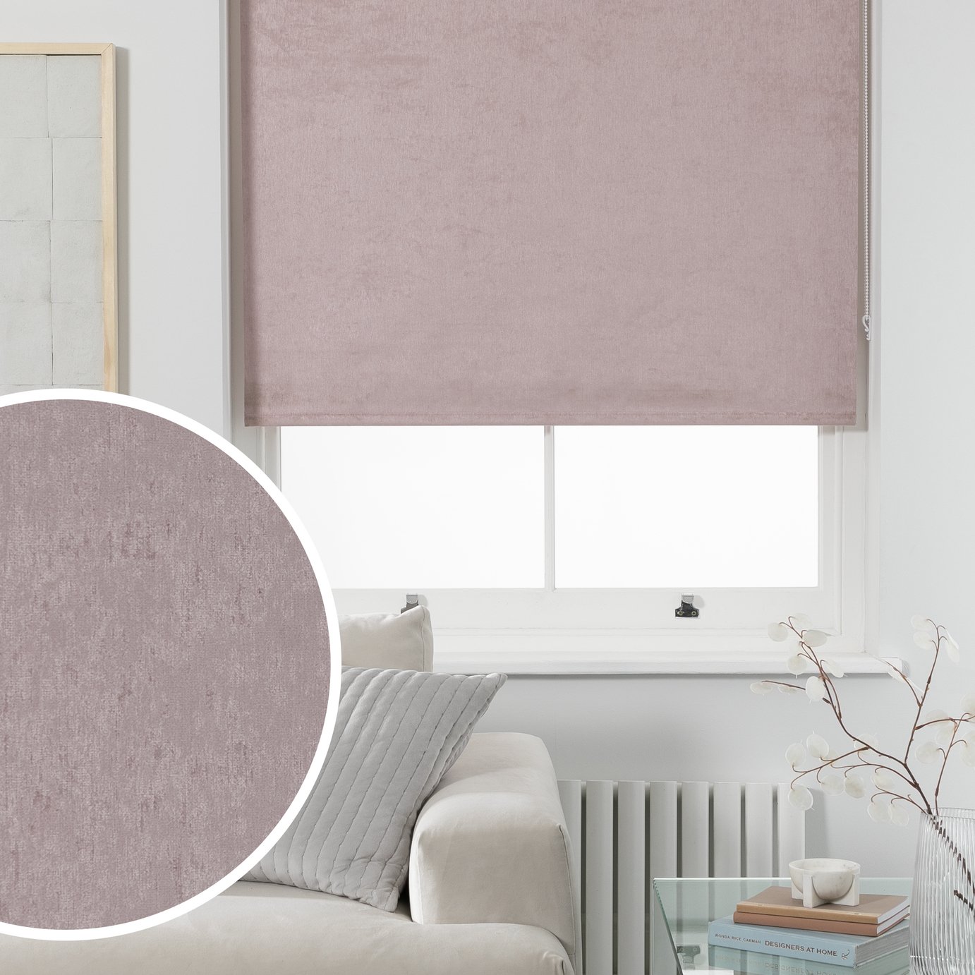 Argos Home Crushed Blackout Blush Pink Roller Blind - 120cm