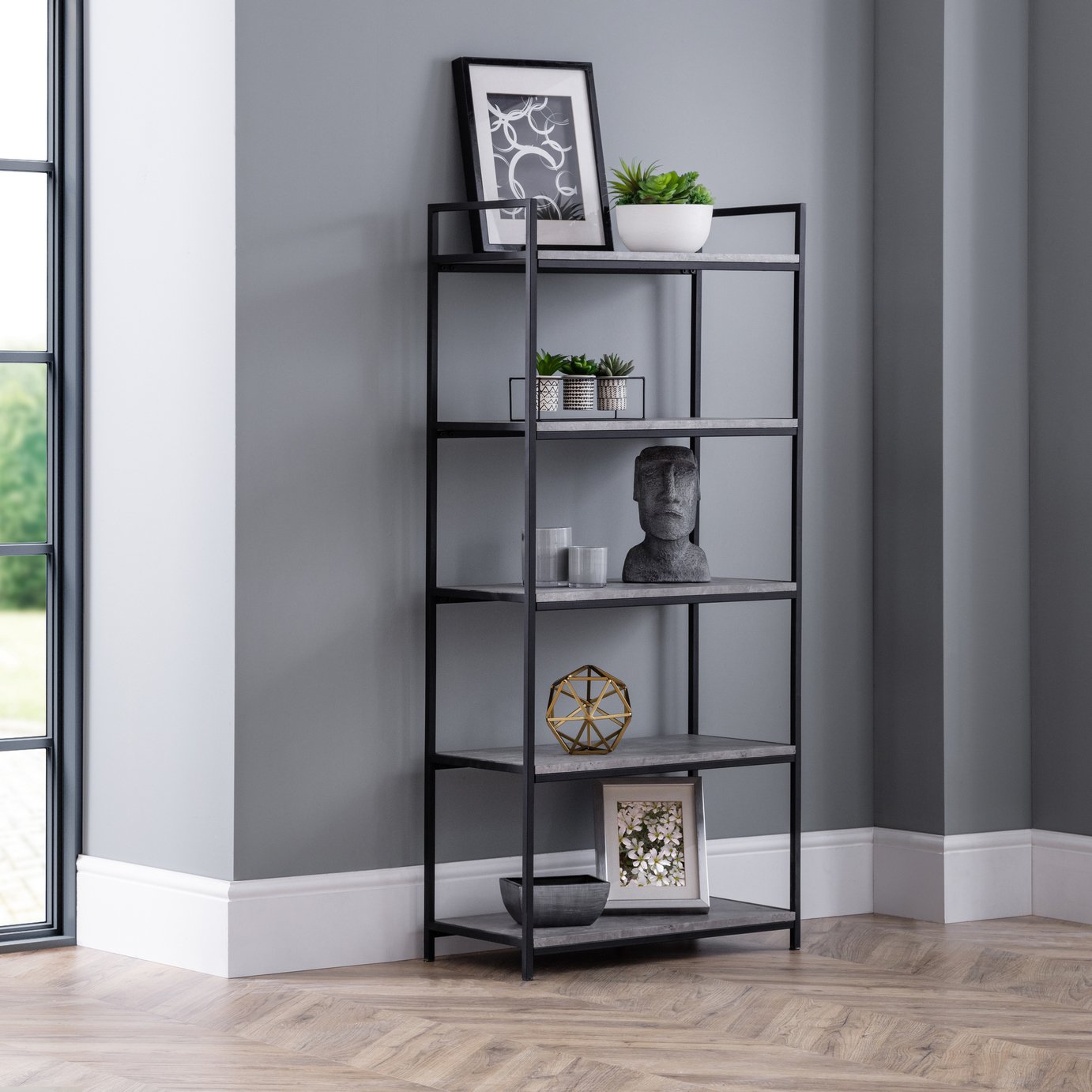 Julian Bowen Staten Metal Bookcase - Black & Grey