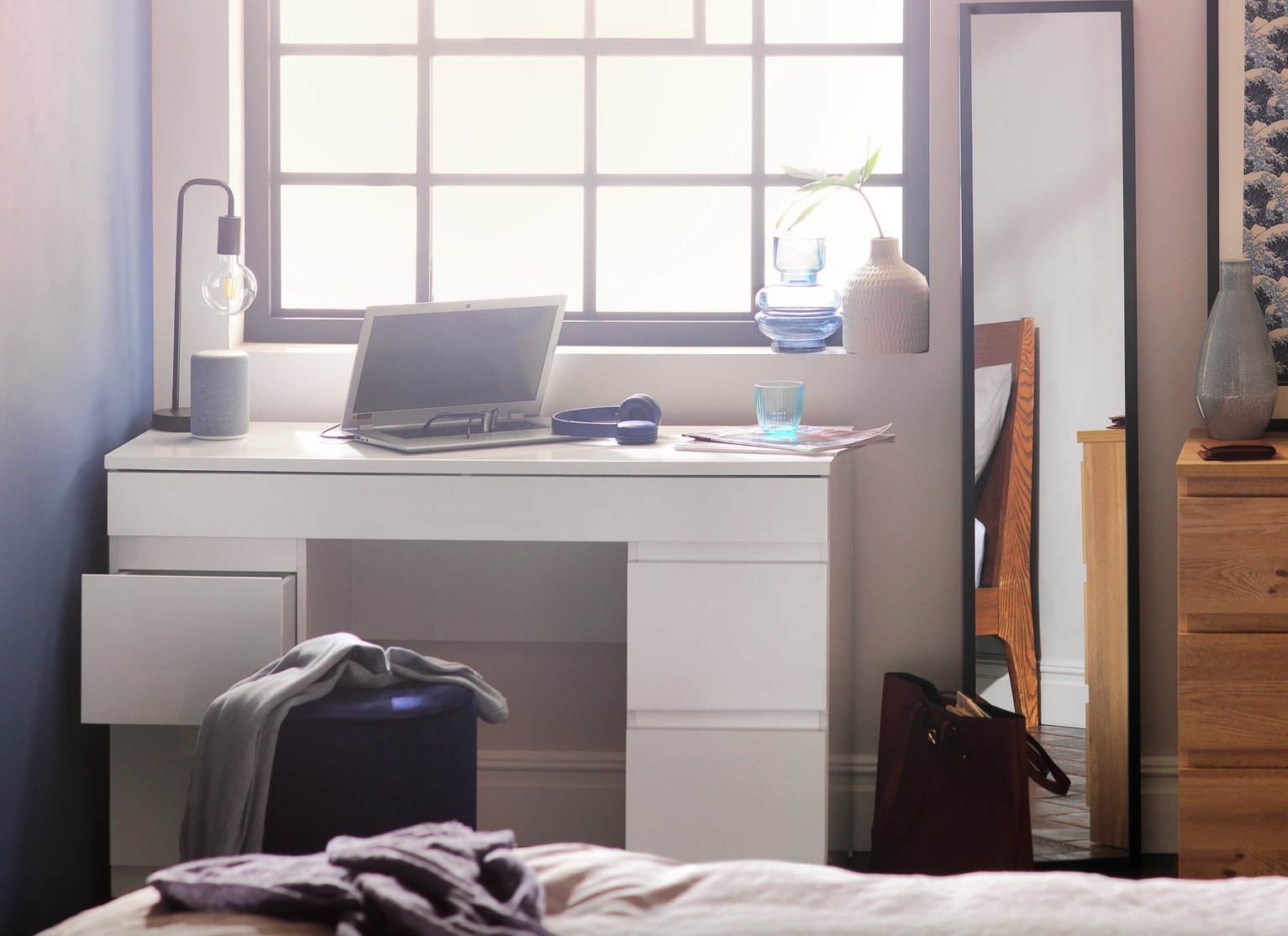 thin white dressing table