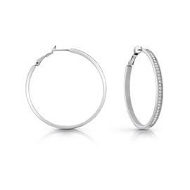 Guess Silver Plated Pave Hoop Earrings