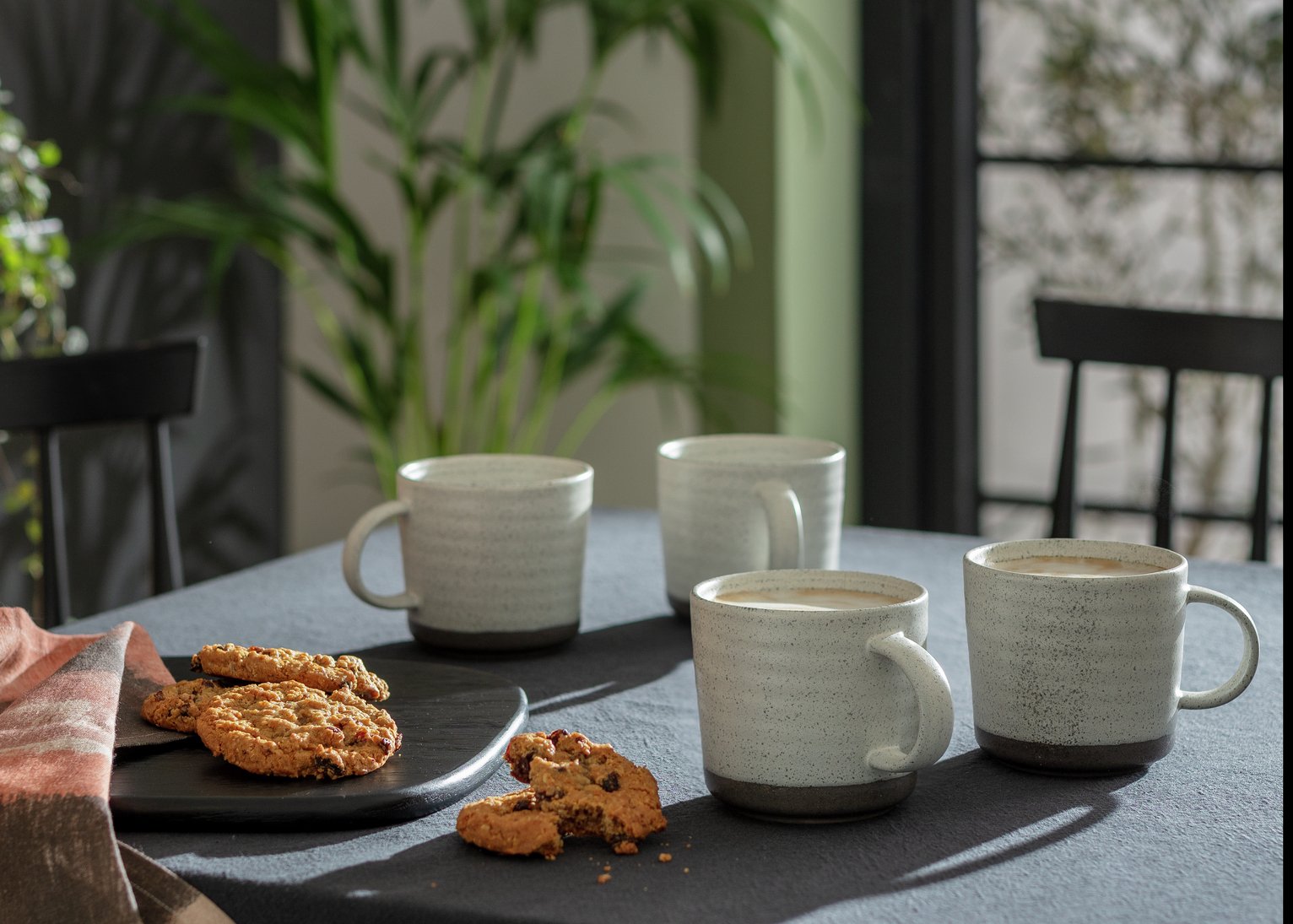 Habitat Textured Ripple Set of 4 Mugs - Chalk Grey