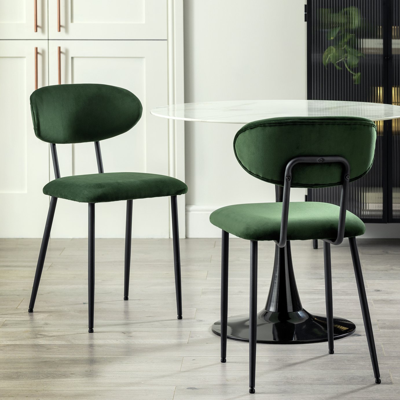Habitat Ariana Pair of Velvet Dining Chairs - Green