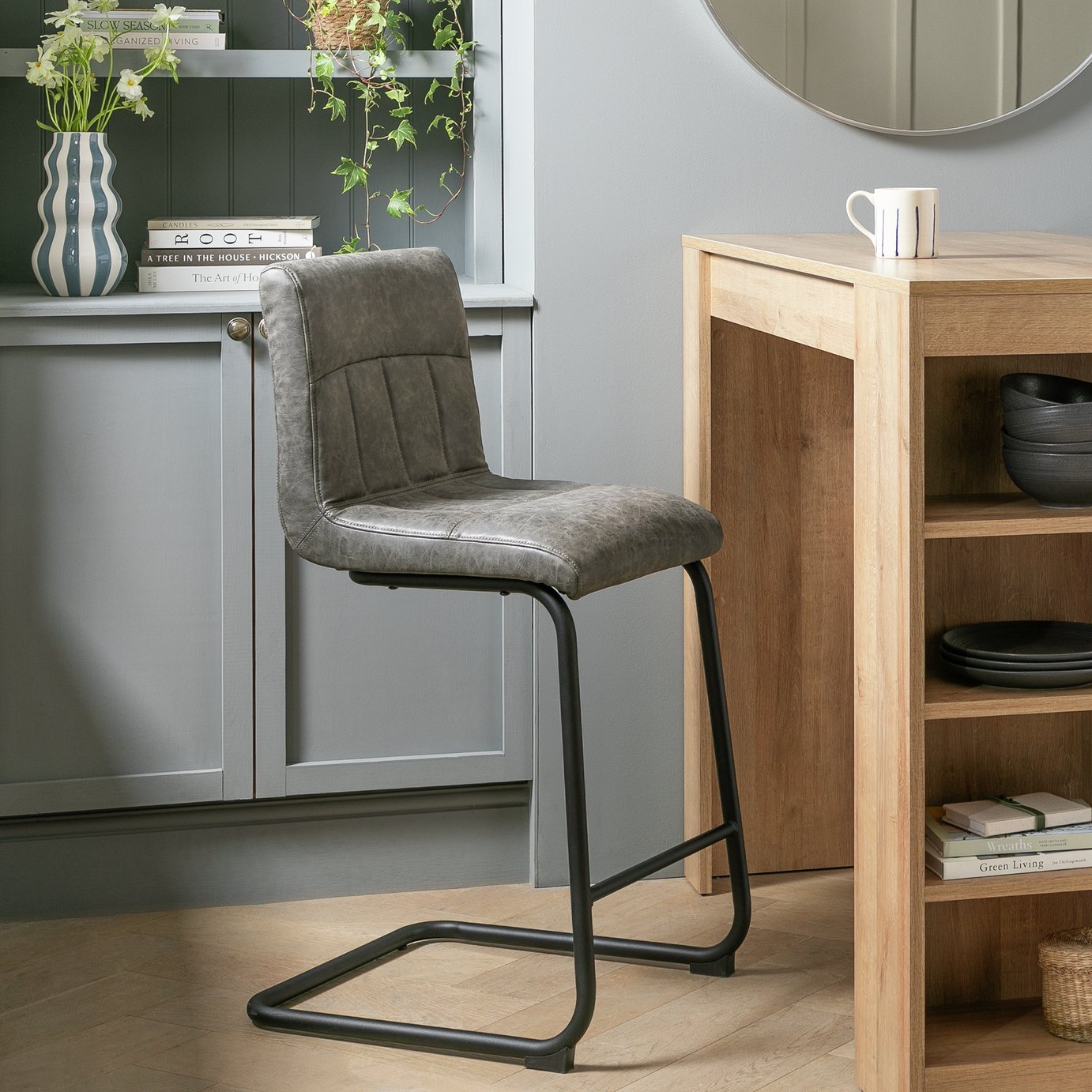 Argos Home Baylor Faux Leather Counter Bar Stool - Grey