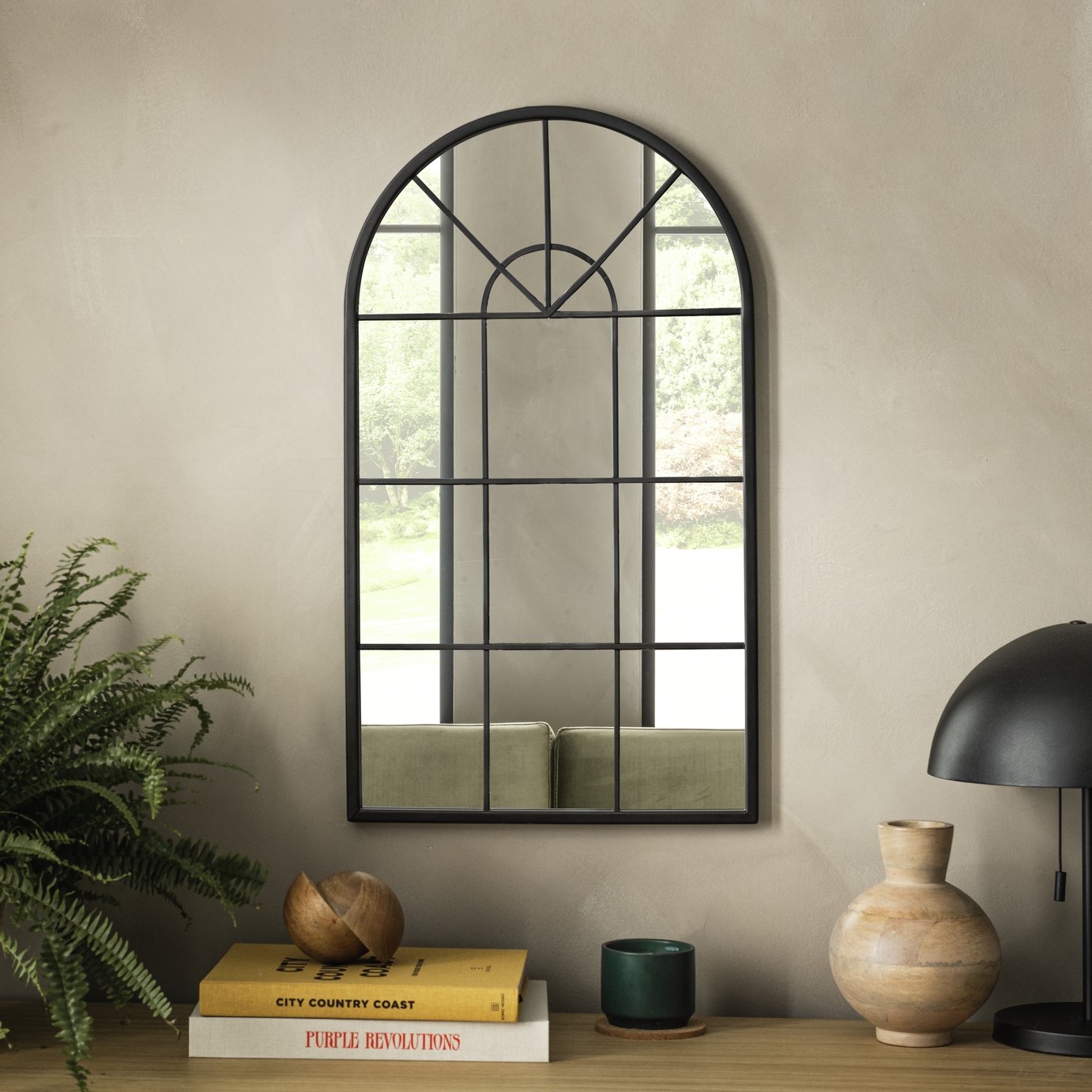Habitat Black Window Arch Wall Mirror - 70x40cm