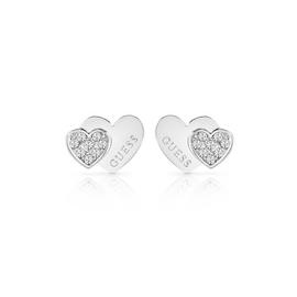 Guess Rhodium Plated Me N You Double Heart Stud Earrings