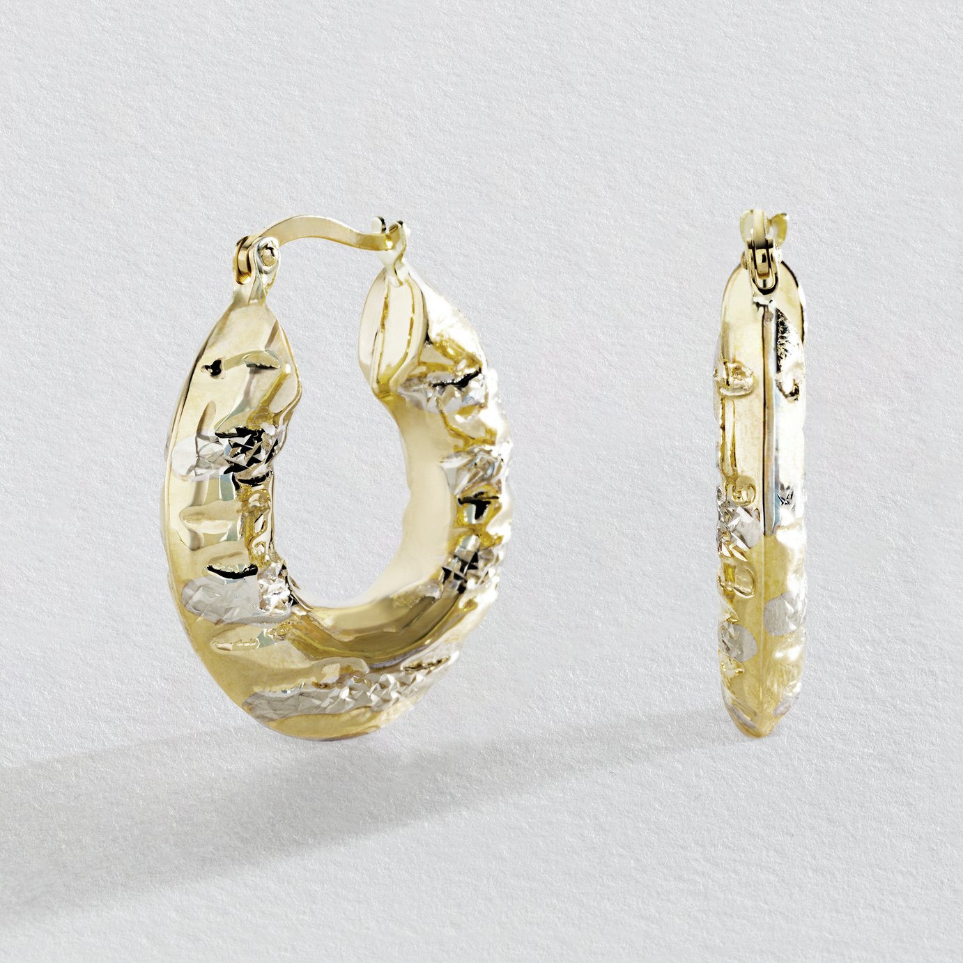 Revere 9ct Gold Chunky Two Tone Creole Earrings