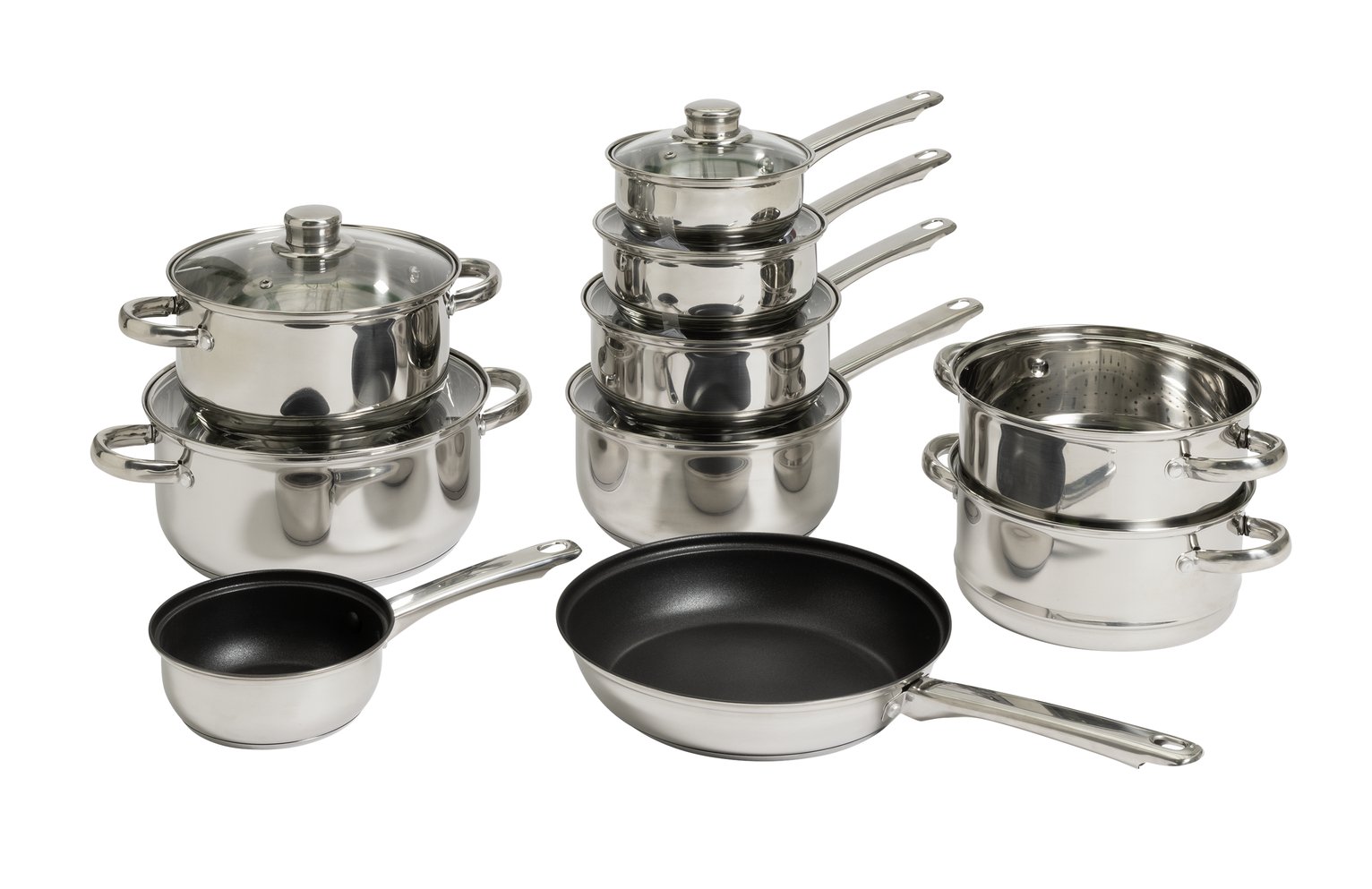 Argos Home 9 Piece Stainless Steel Pan Set - Silver