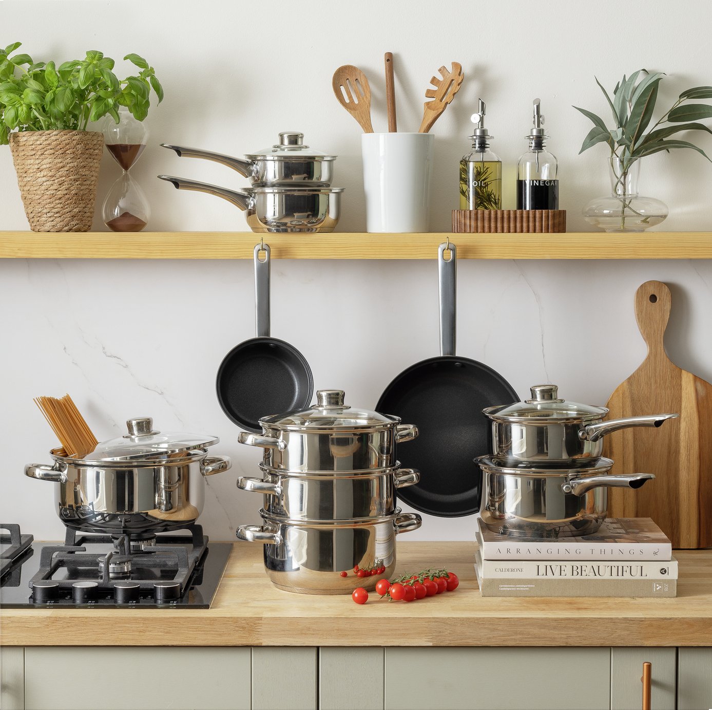 Argos Home 9 Piece Stainless Steel Pan Set - Silver