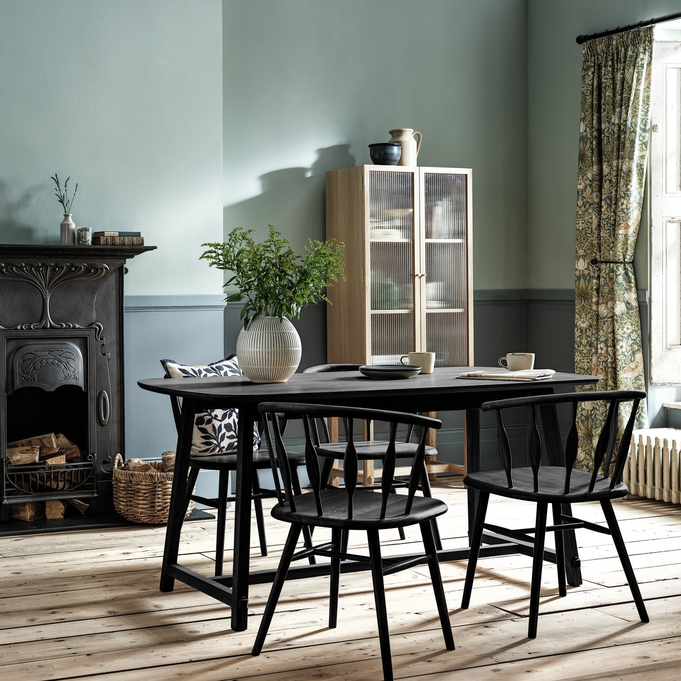 Habitat x Morris & Co. Black Dining Table & 4 Black Chairs