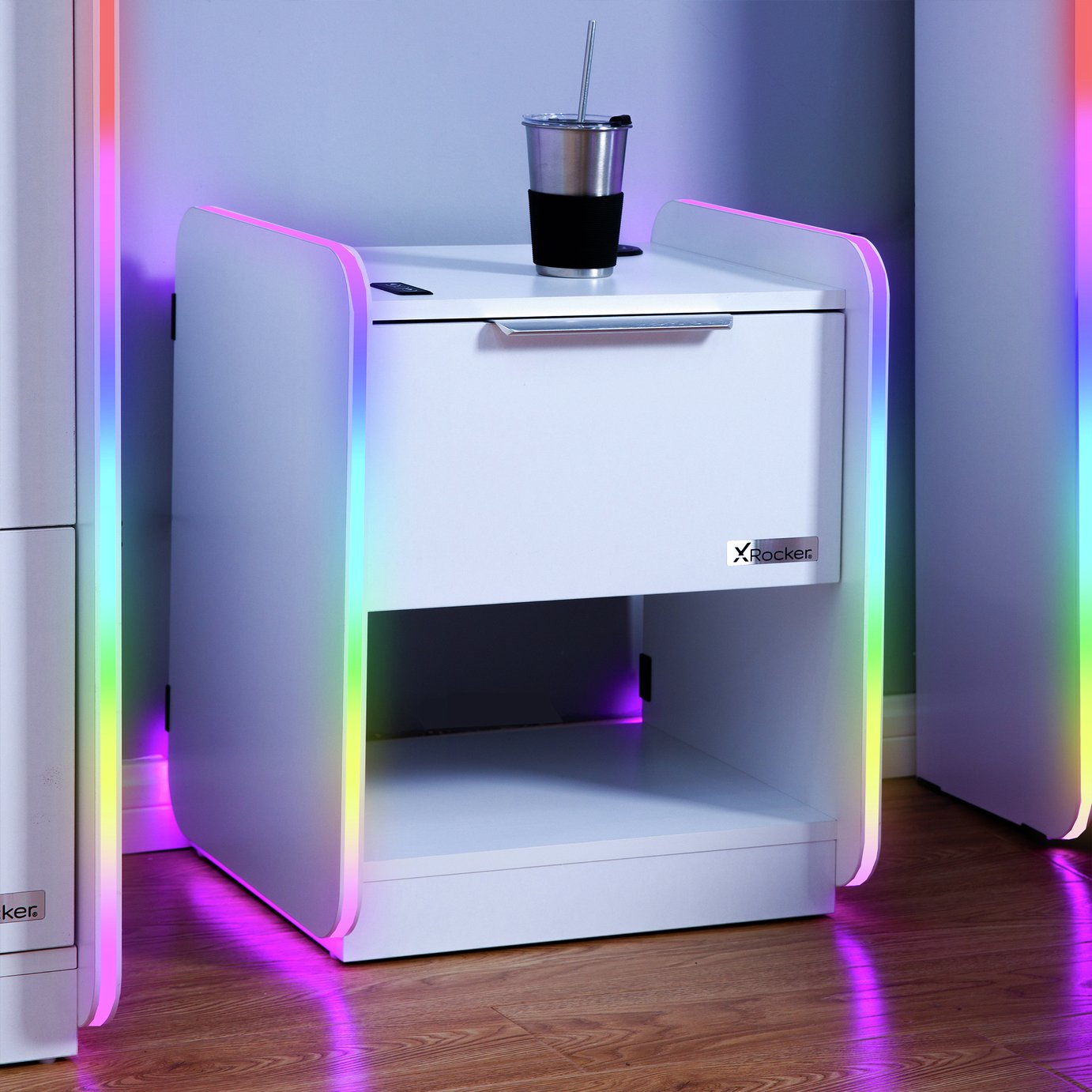 X Rocker Electra RGB Wireless Charging Bedside Table - White