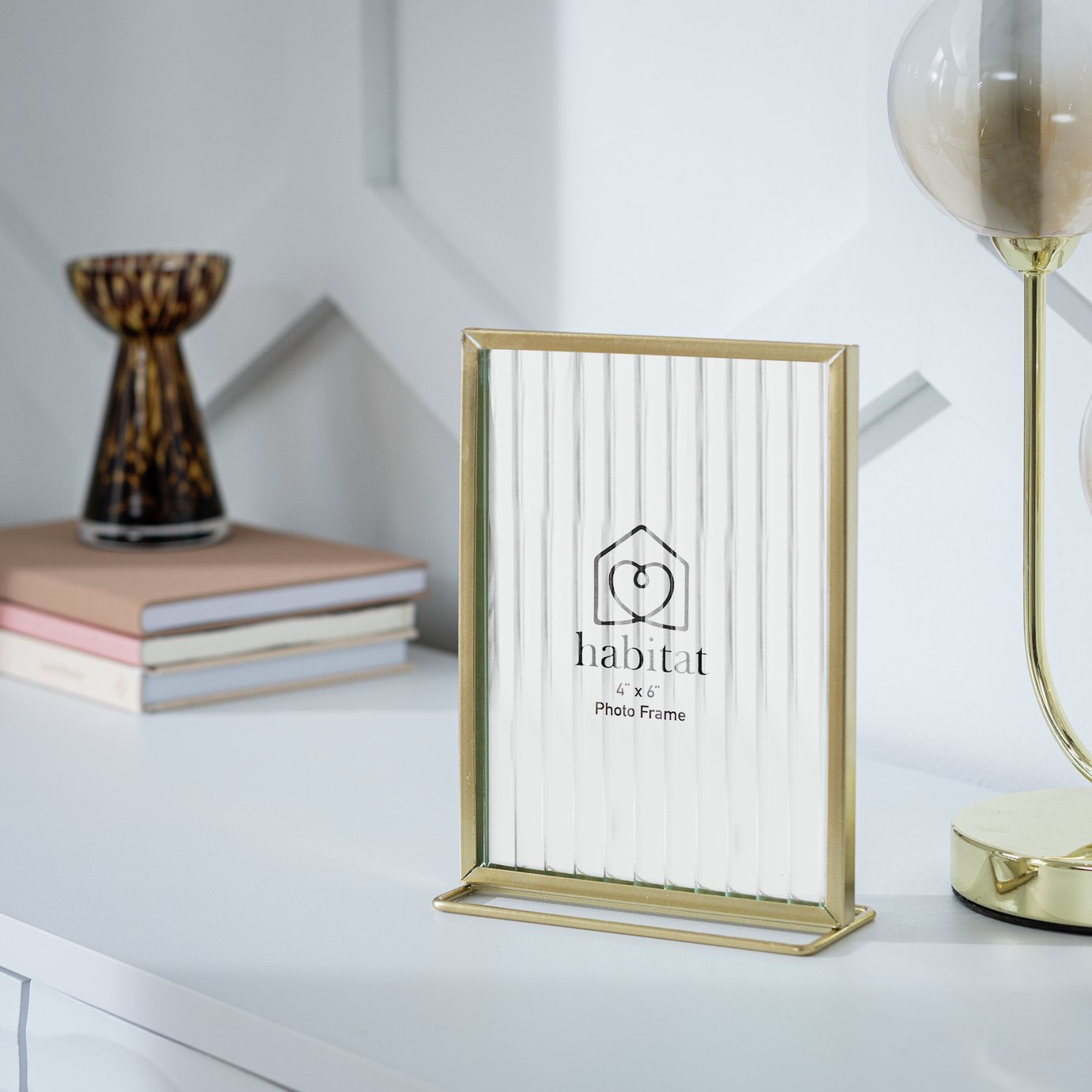 Habitat Gold Reeded Glass Metal Picture Frame on Stand -4x6"