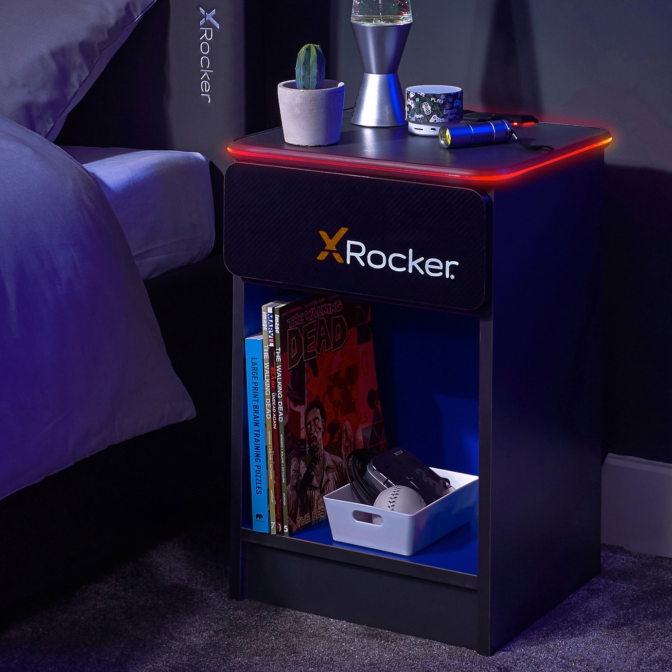 X Rocker Carbon Tek LED Wireless Charging Bedside Table