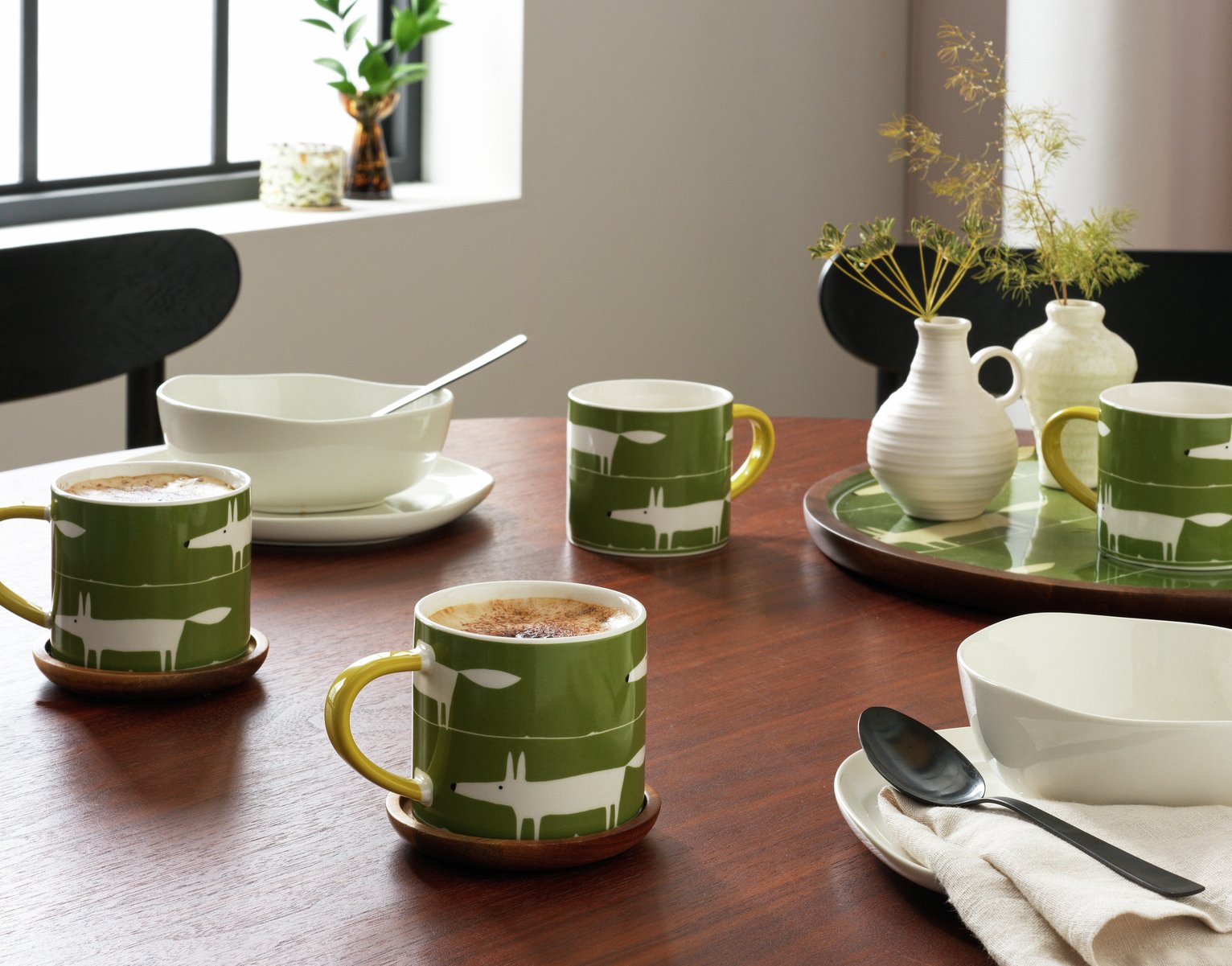 Habitat x Scion Mr Fox Set of 4 Stoneware Mugs - Green
