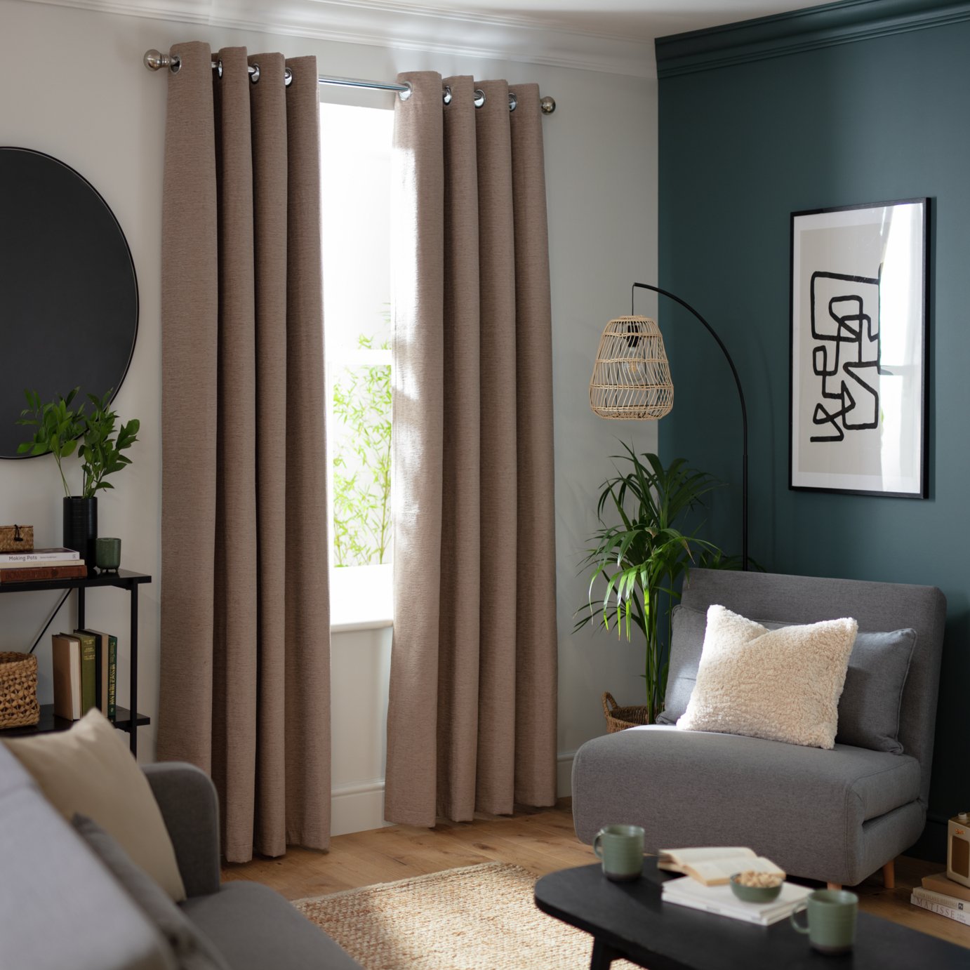 Habitat Chenille Eyelet Curtains - Oatmeal - 168x229cm