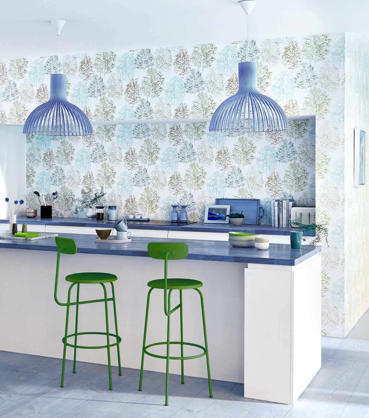 Scion Soetsu`s Abstract Tree Design Wallpaper - Green