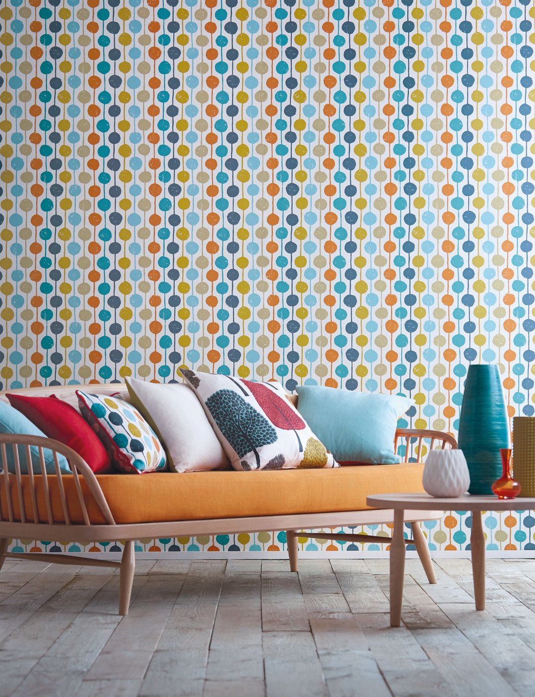 Scion Stripe and Circles Multicoloured Wallpaper