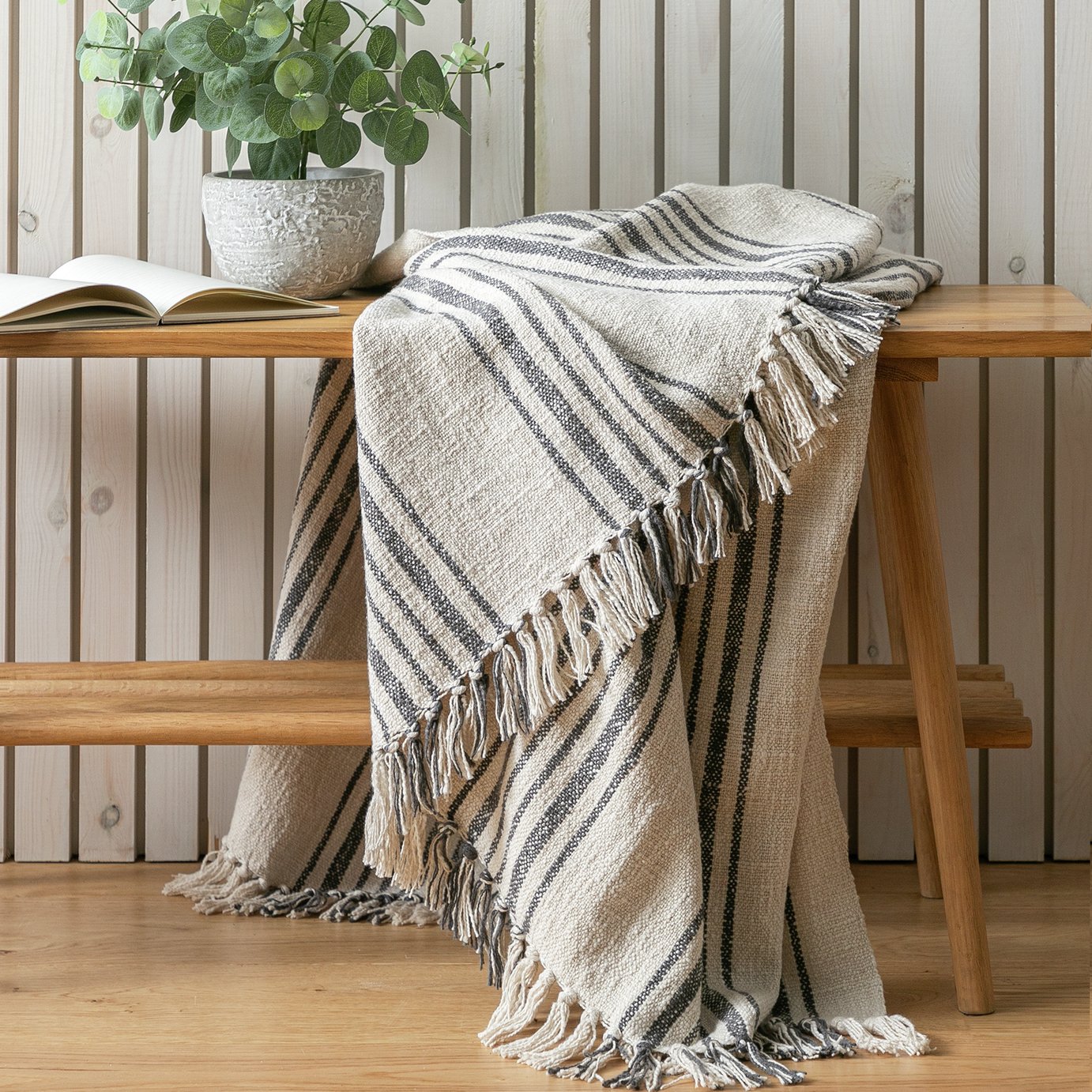 Habitat Yarn Dye Stripe Throw - Natural - 125x150cm