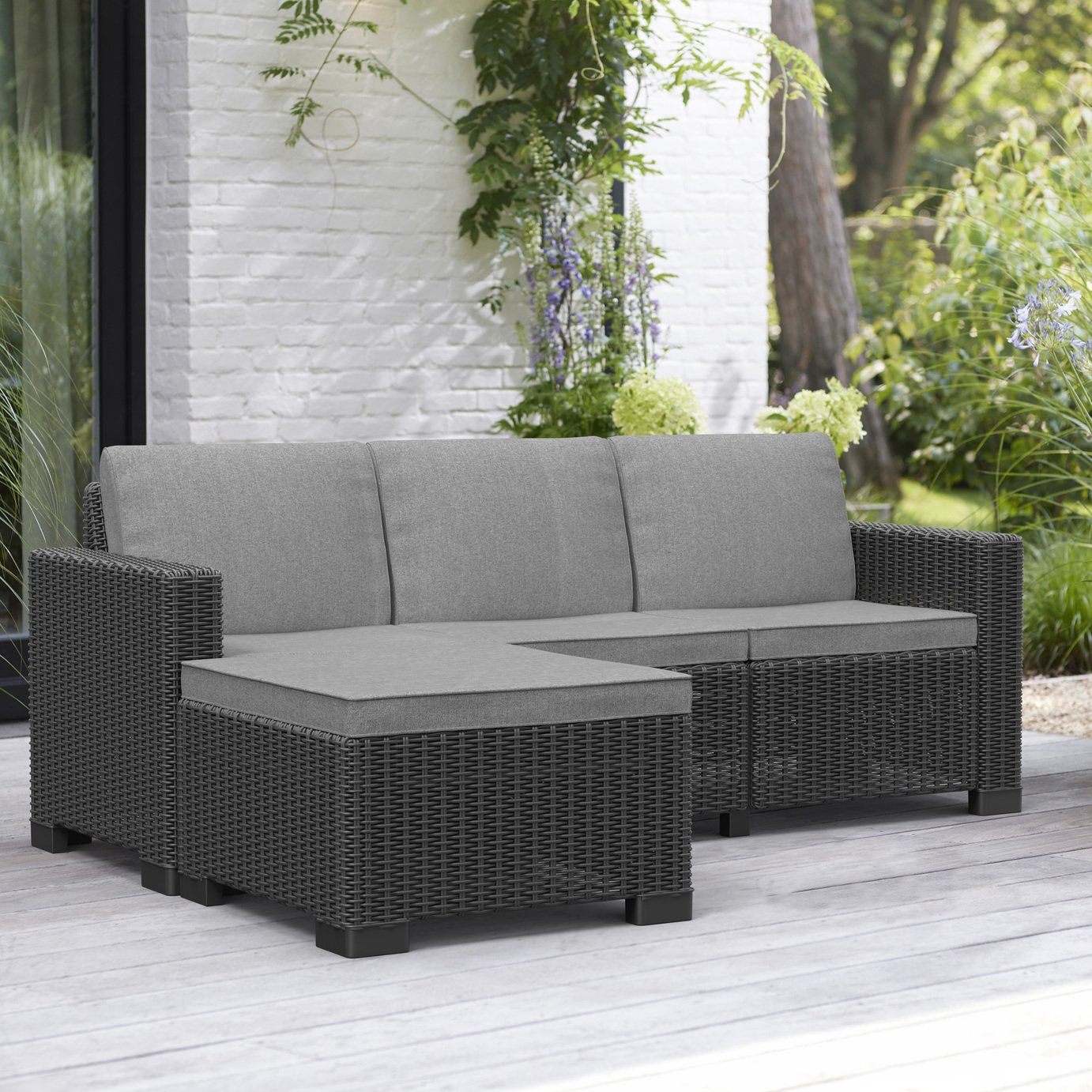 Keter California 3 Seater Mini Garden Corner Sofa Set - Grey