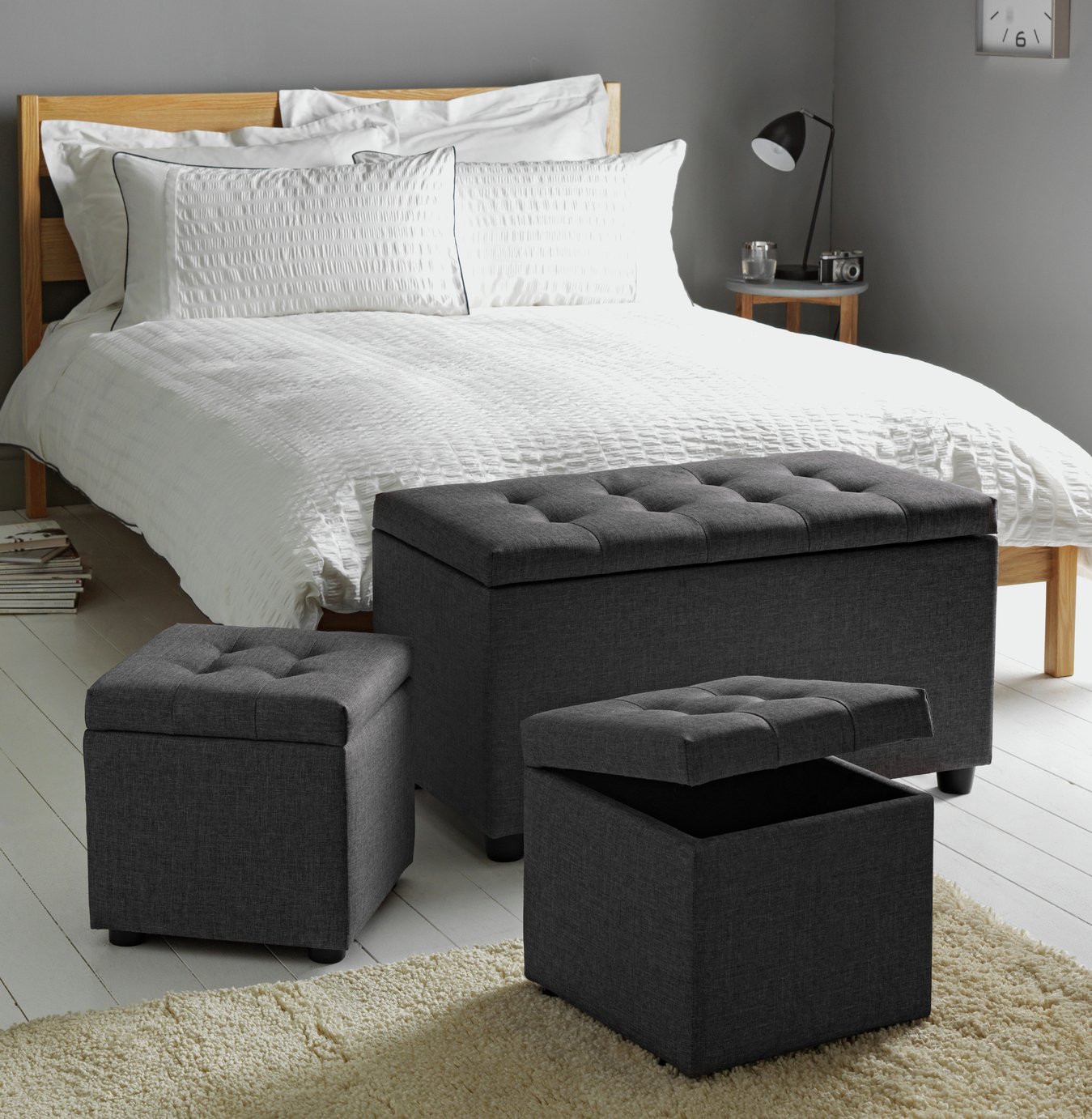 Argos Home Wendover Fabric Ottoman with Stools - Grey