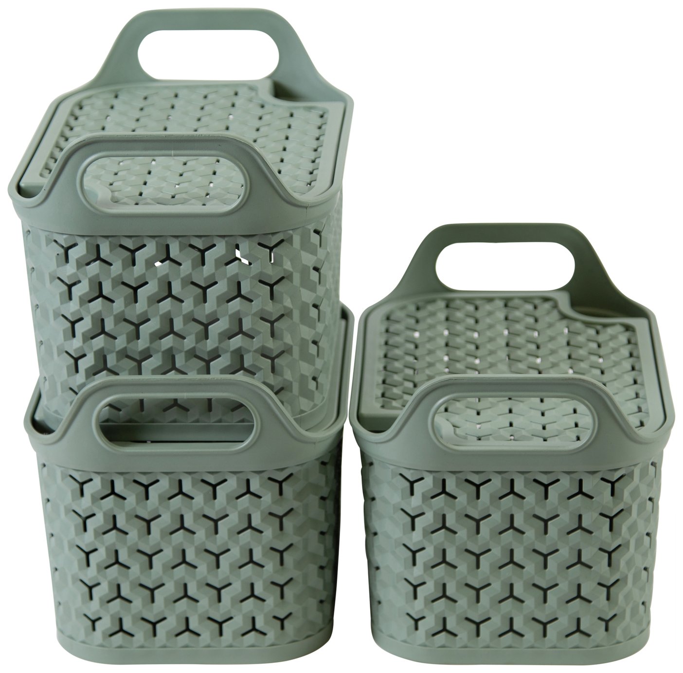 Strata 3x4L Small Urban Storage Basket With Lid - Sage Green