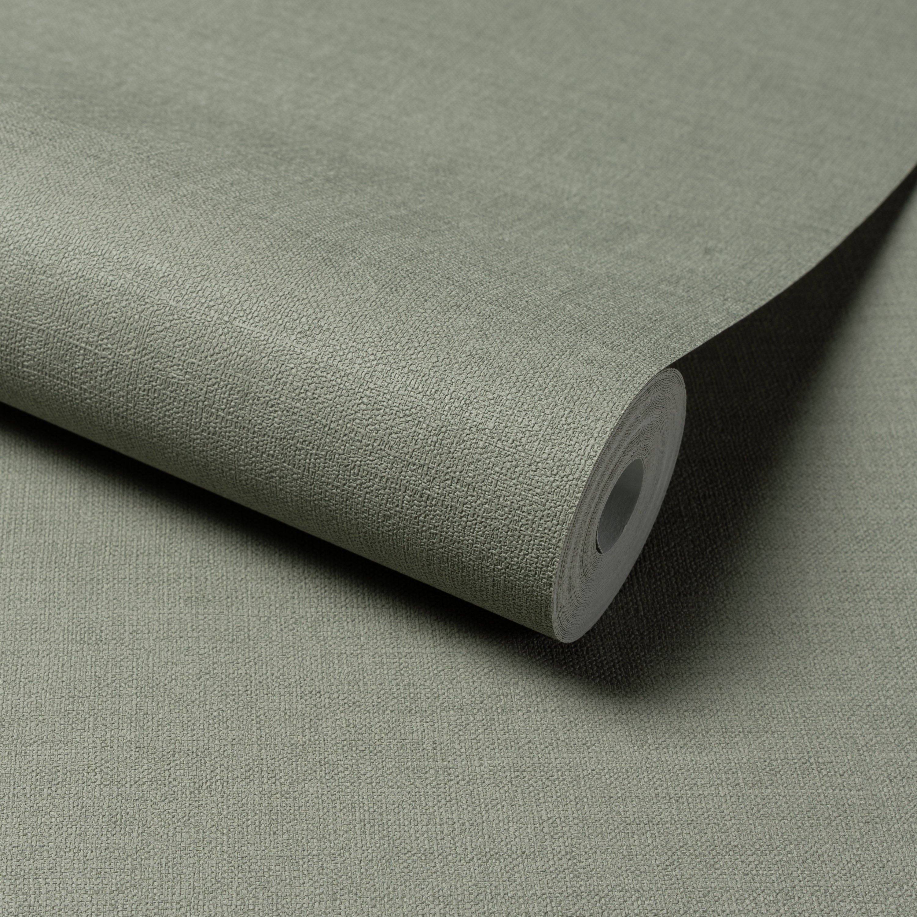 Grandeco Linen Effect Fabric Plain Textured Wallpaper - Teal