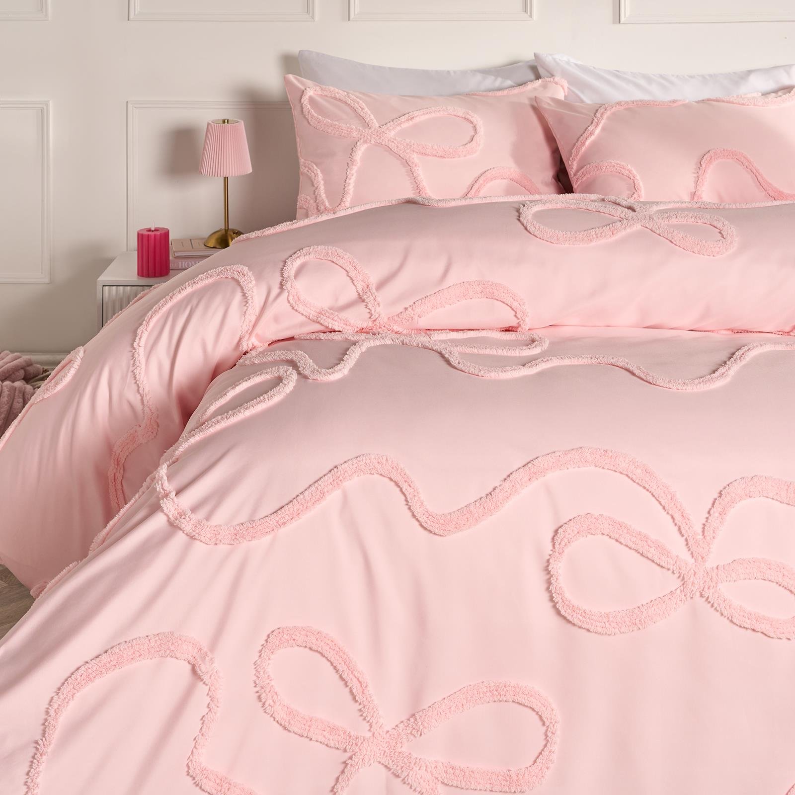 OHS Tufted Bow Bedding Set Duvet Cover Set Pink - Double