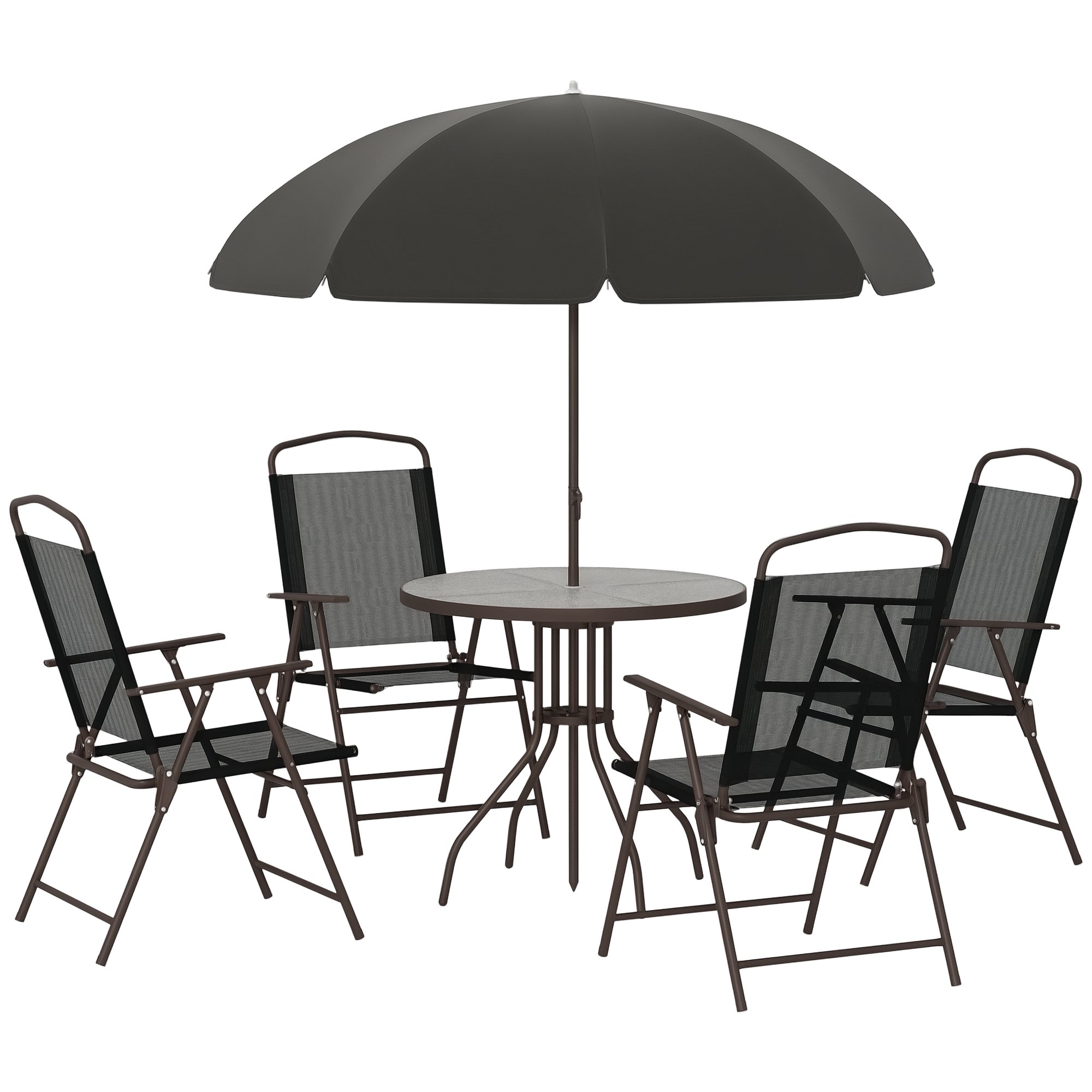 Outsunny 6 Piece Foldable Garden Dining Set with Tempered Glass - Black