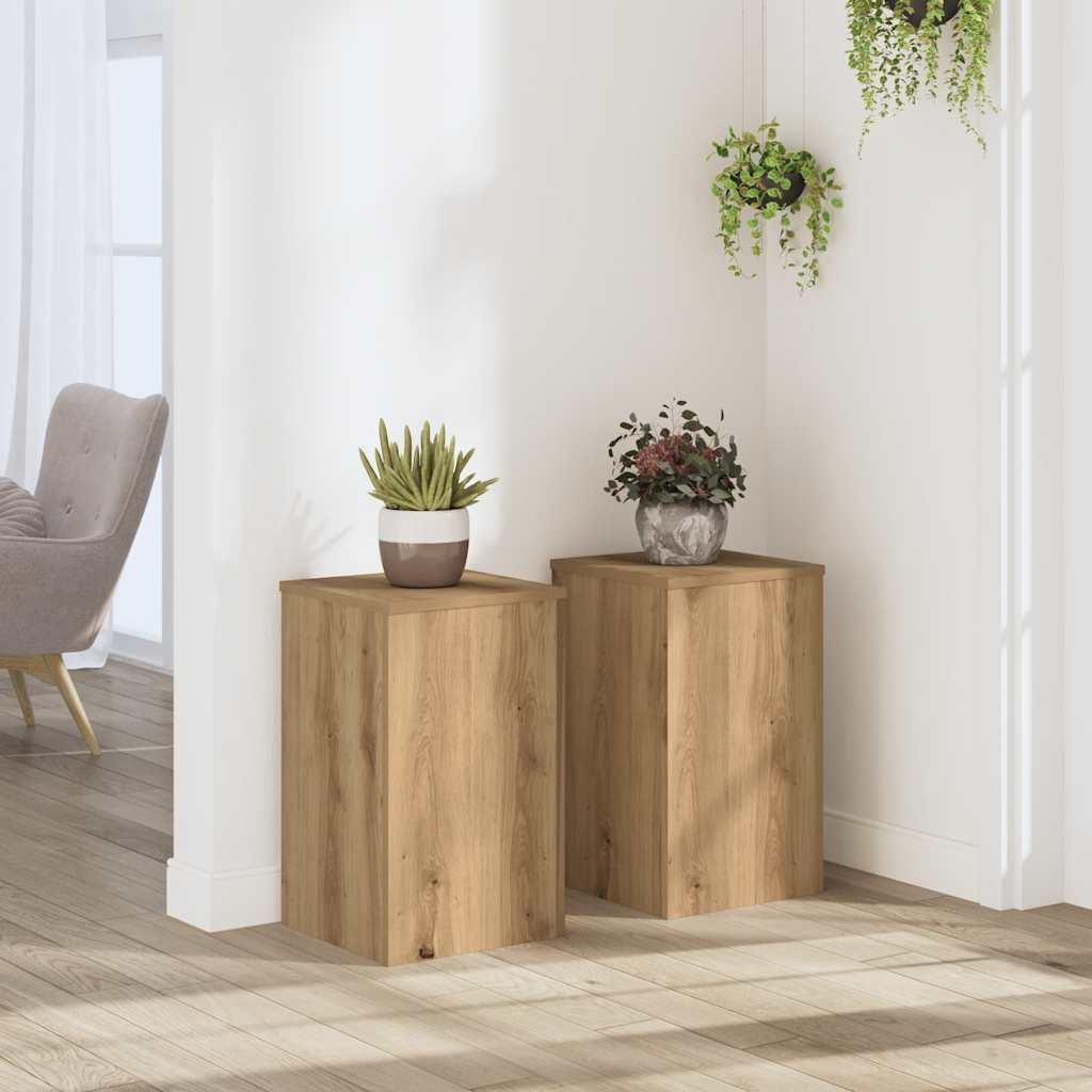 Walplus Pack of 2 Engineered Wood Plant Stand - Artisan Oak - 30 x 30 x 50 cm