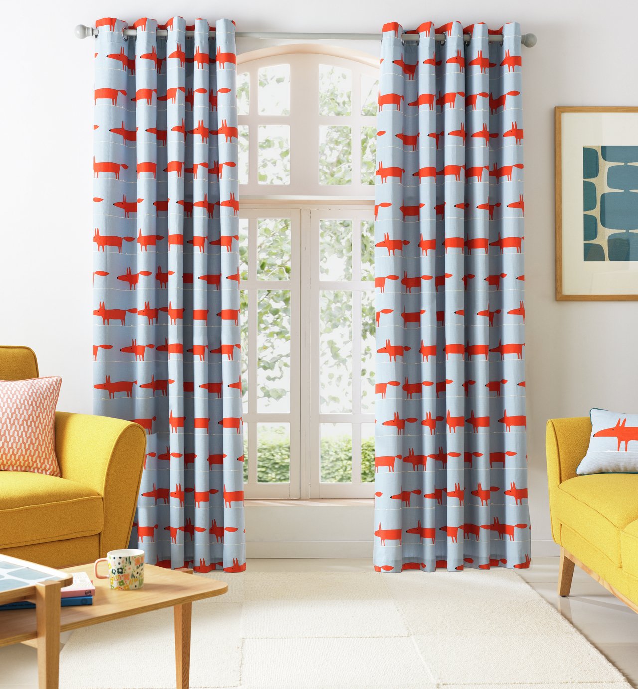 Habitat x Scion Mr Fox Lined Eyelet Curtains - Multicoloured
