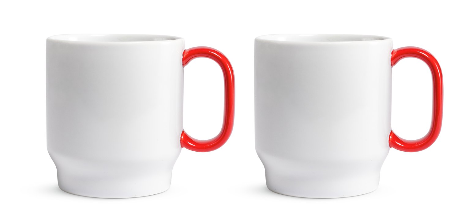 Designed By Sebastian Conran Set of 2 Porcelain Mugs – Red