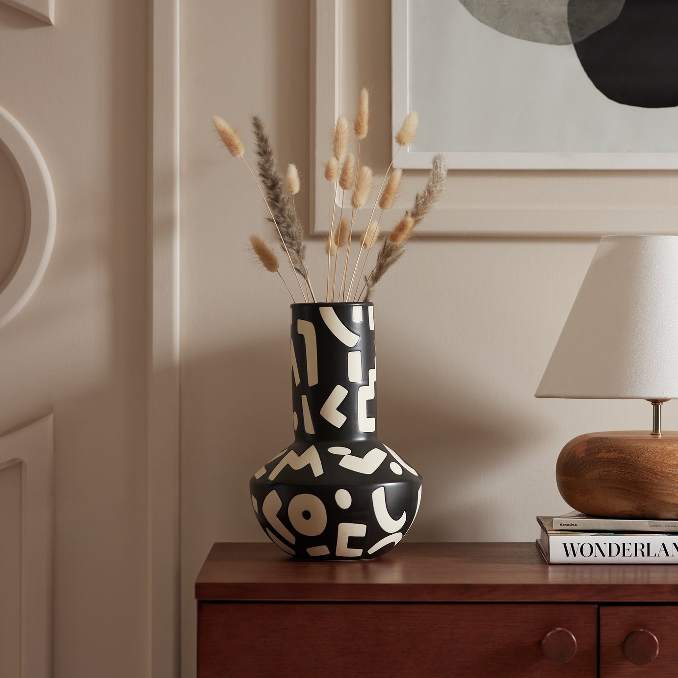 Habitat Wax Resist Shaped Vase - Black