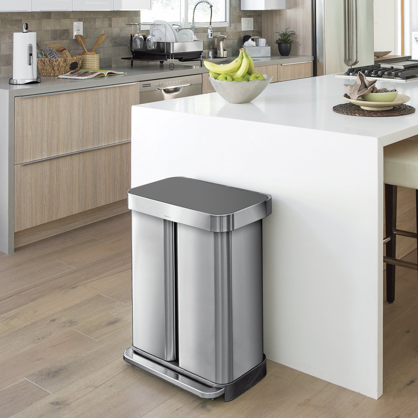Simplehuman 58 Litre Recycling Pedal Bin - Steel