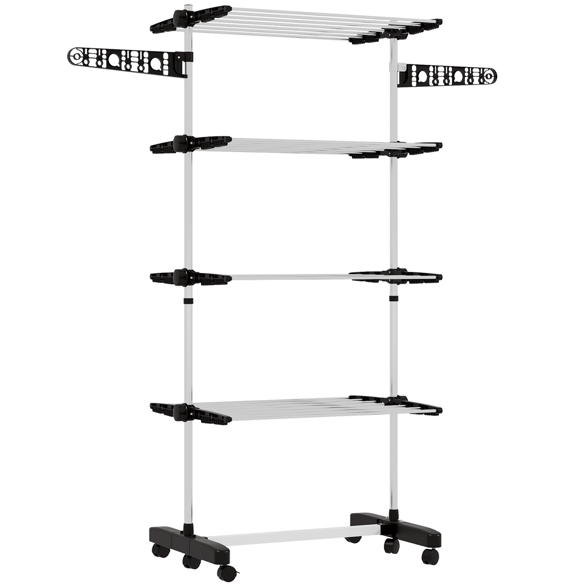 HOMCOM 4-Tier Foldable Clothes Drying Rack with Wheels and Wings - Black