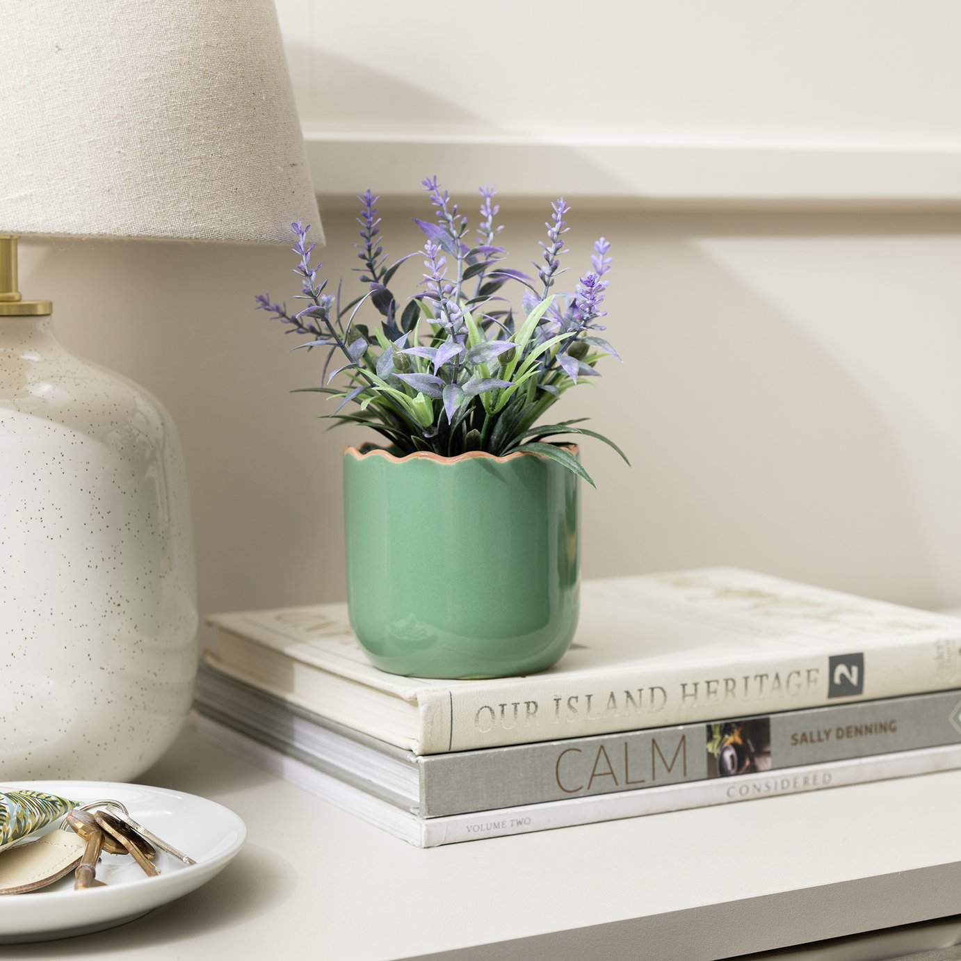 Habitat Artificial Lavender in Wavy Green Pot