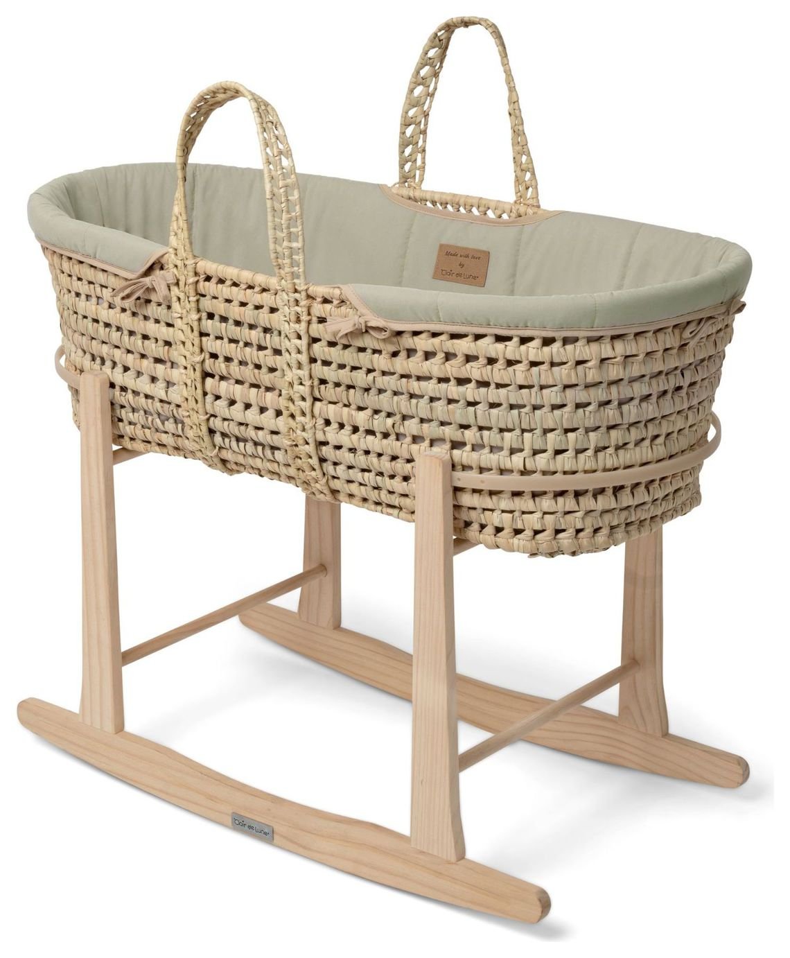 Clair de Lune Organic Palm Moses Basket With Stand - Sage